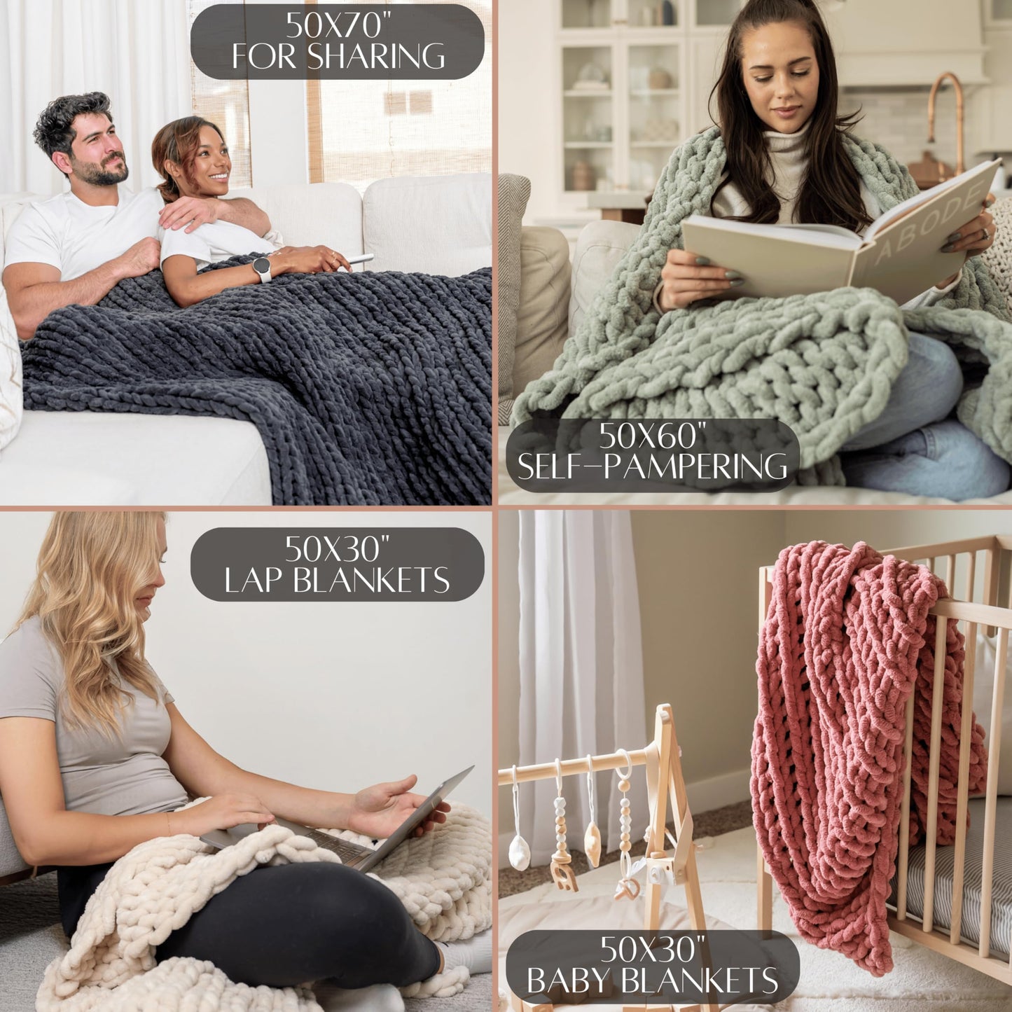 SAMIAH LUXE Chunky Knit Throw Blanket 50x70, Buttercream Cream Chenille Throw Blanket for Couch Bed Sofa, Soft Fluffy Cable Knit Blanket, Oeko-TEX Certified, Machine Washable