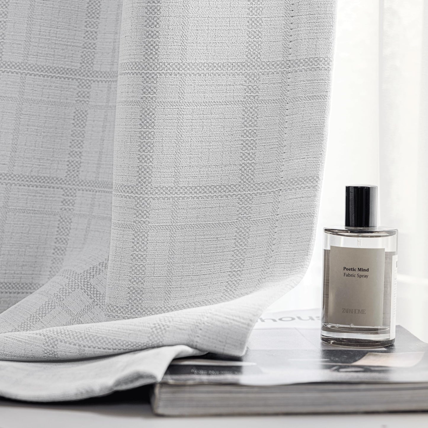 Beauoop Grey Plaid Jacquard Blackout Curtains 84 Inches Long 2 Panels for Bedroom Living Room Gingham Checkered Room Darkening Thermal Insulated Soundproof Grommet Window Drapes, 52x84 2 Set