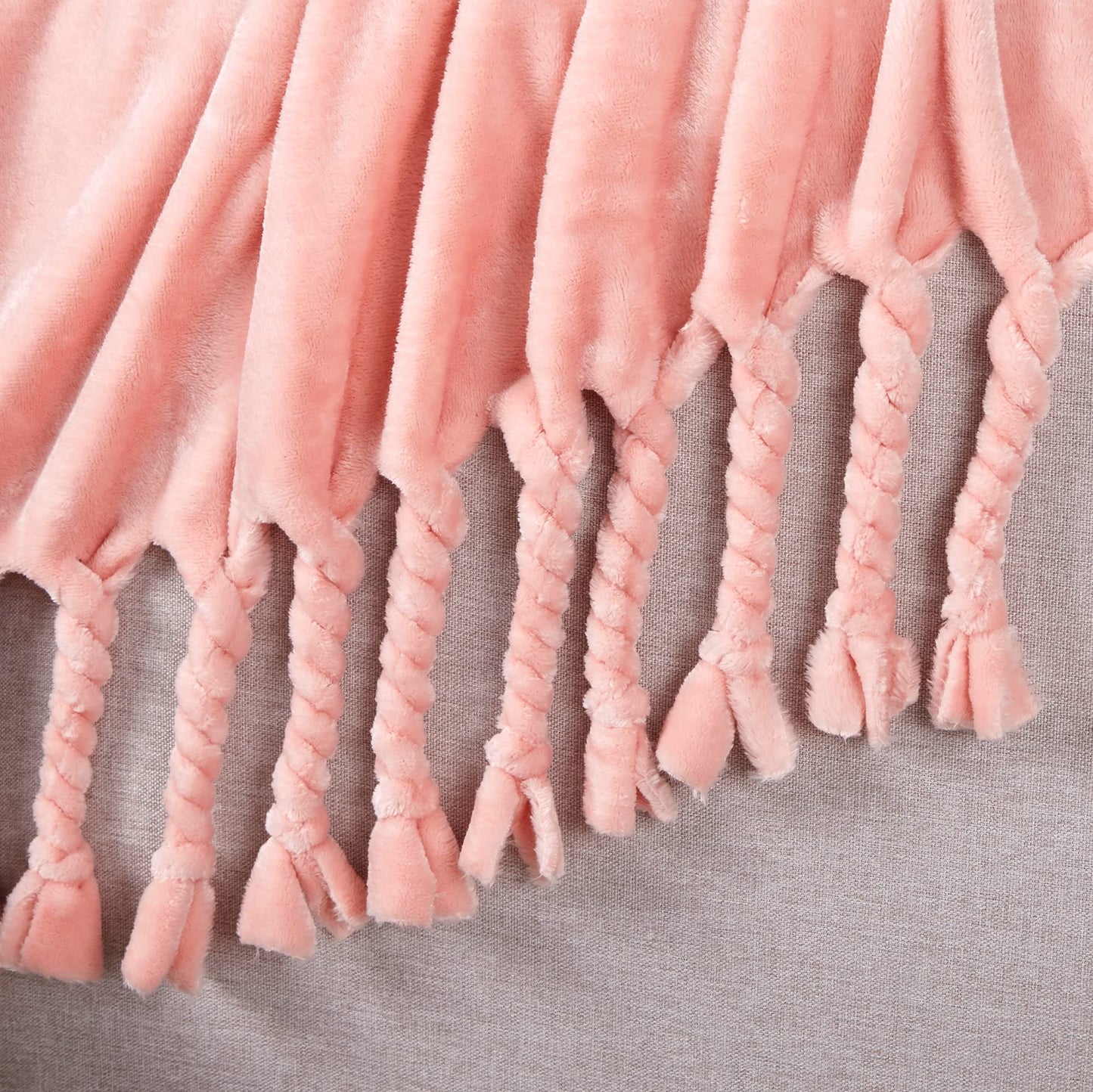 Homiest Fleece Throw Blanket with Fringe, Soft & Cozy Flannel Light Pink Blanket, Lightweight Decorative Blanket for Sofa Bed Chair All Season (Blush Pink, 50 x 60 Inch)