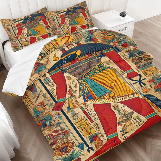 Old Egypt Comforter Set King Size, Sherpa Print Bedding 3 Pieces, Soft Fluffy Lightweight Microfiber with 1 Comforter and 2 Pillow Shams for All Season, Cozy Bed Set for Bedroom Decor