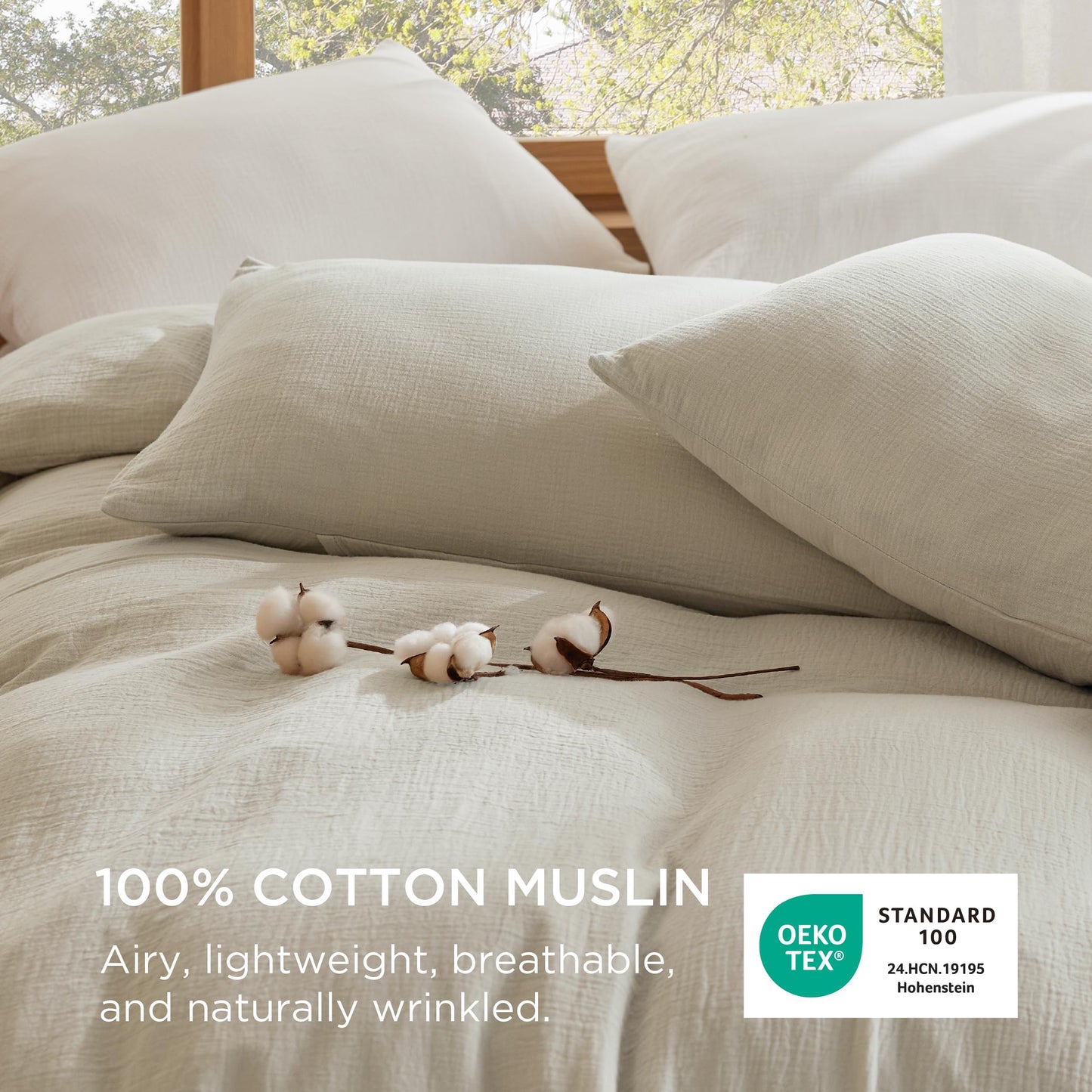 Bedsure 100% Muslin Cotton Duvet Cover King Size - Ultra-Soft Gauze Duvet Cover, PureWoven Breathable & Lightweight Bedding Set with Button Closure and Corner Ties (Linen, King, 104"x90")