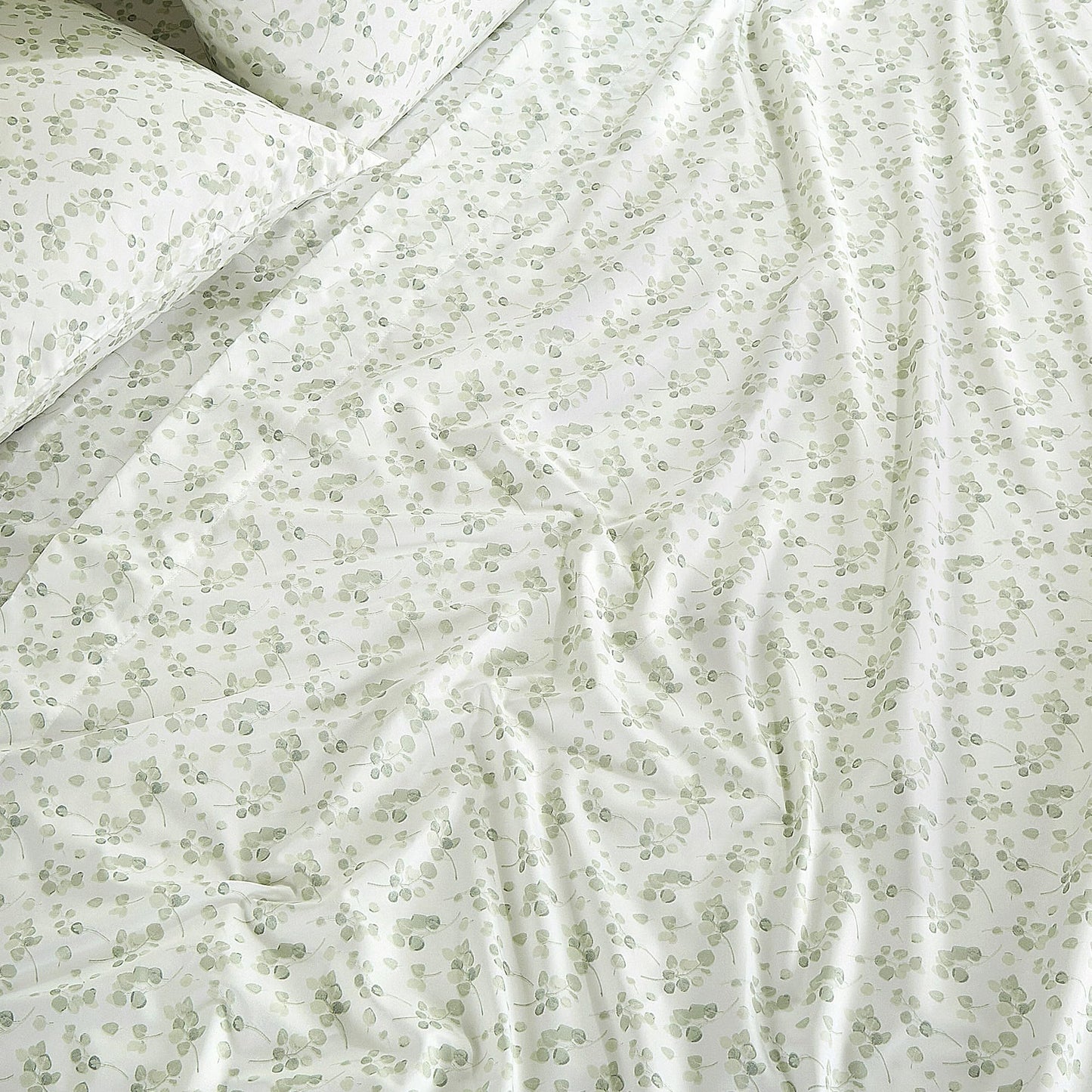 Chezmoi Collection Arbor 4-Piece Floral Bed Sheet Set - Soft Green White Printed Microfiber 14-Inches Deep Pocket Sheets & Pillowcases Set, California King