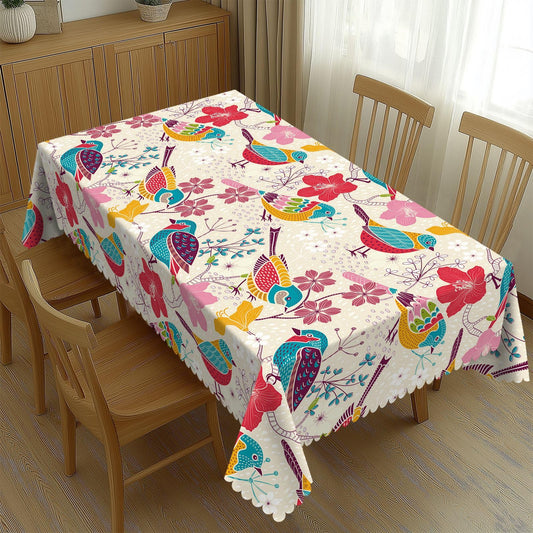 LORCARVIS Floral with Birds Tablecloth Floral Birds Pattern Polyester Rectangle Table Cloth Washable Seasonal Tabletop for Kitchen Dinning Party Outdoor Picnic 54 x 72 Inch Tablecloths