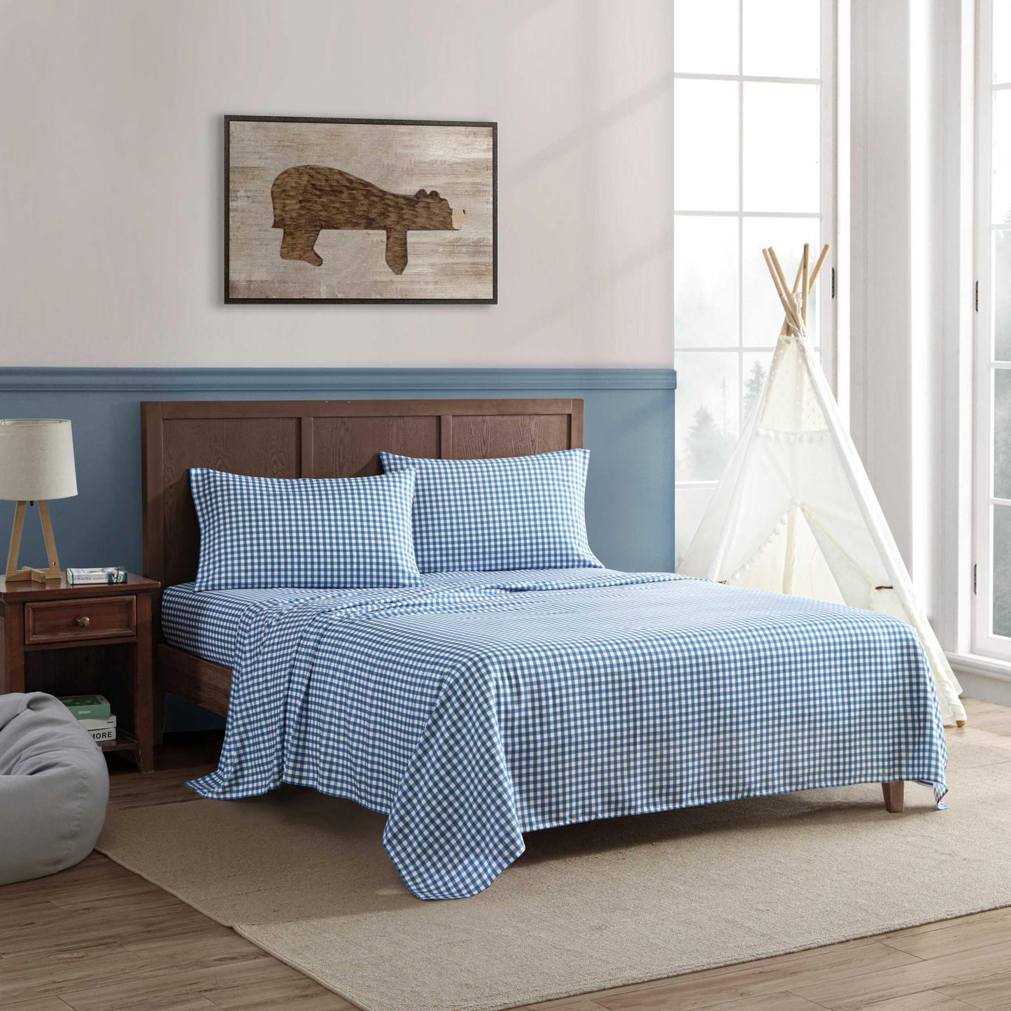 Eddie Bauer Kids - Full Sheet Set, Ultra-Soft Microfiber Bedding with Fully Elastic Fitted Sheet, Kids Bed Set with Pillowcases, Easy Care Bedding (Preston Check)