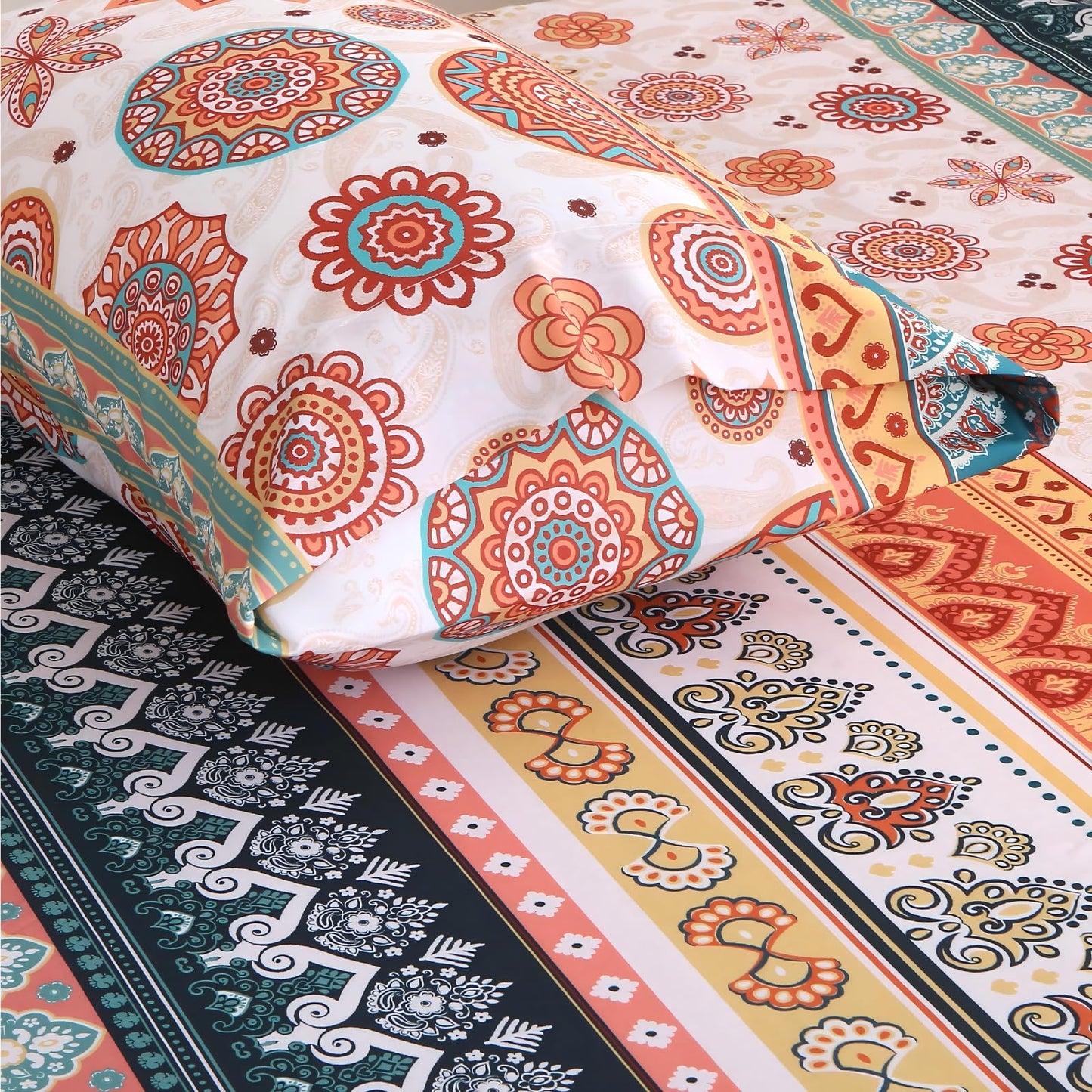 MUXHOMO Queen Size 4 Piece Sheet Set, Soft & Breathable Sheet for Bedroom with Deep Pocket Up to 16", Wrinkle-Free & Cooling Bed Sheet with Flat Sheet, Fitted Sheet & Pillowcases - Bohemian Flowers