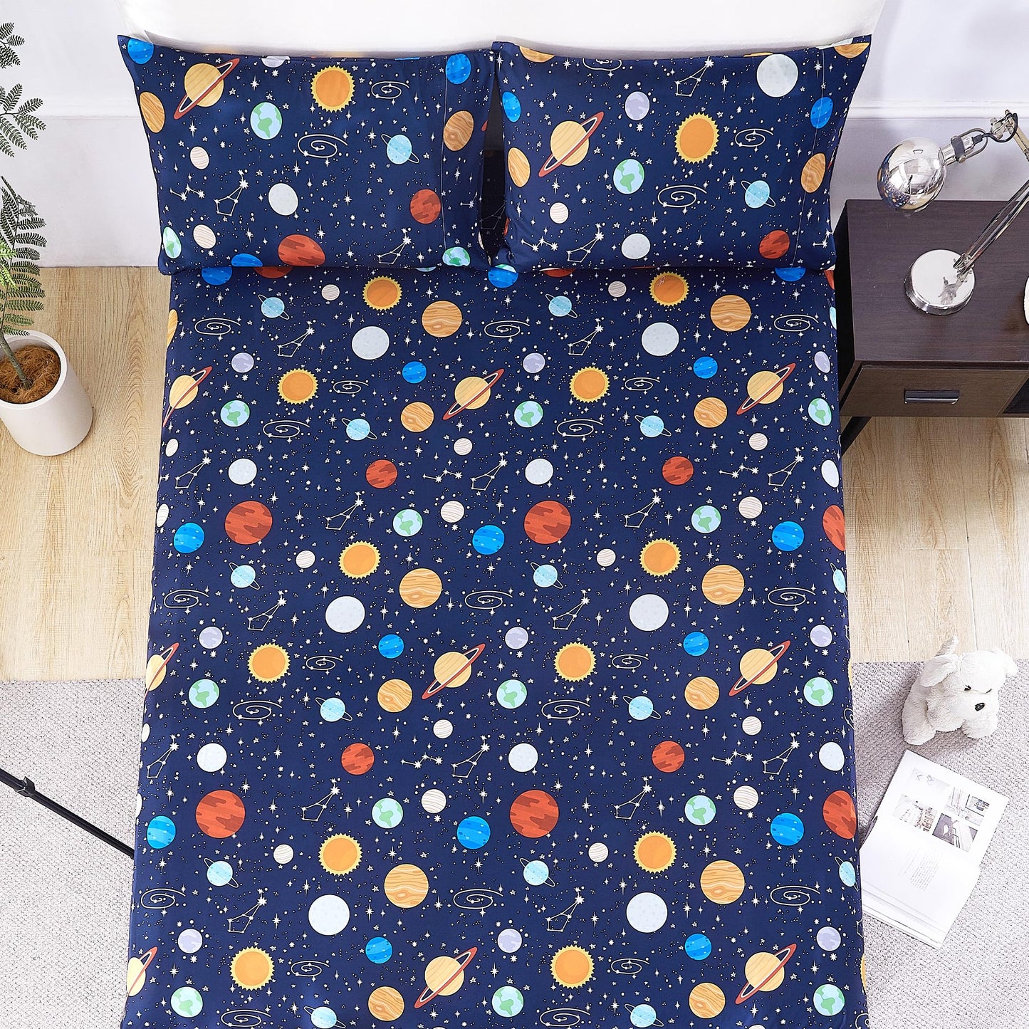 CozySmile Twin Sheet Set Kids,3 Pieces Breathable Soft Microfiber Bedsheets for Child Boys, Oeko-TEX, Anti Pilling Deep Pockets Easy Care Bed Sheets, Planet