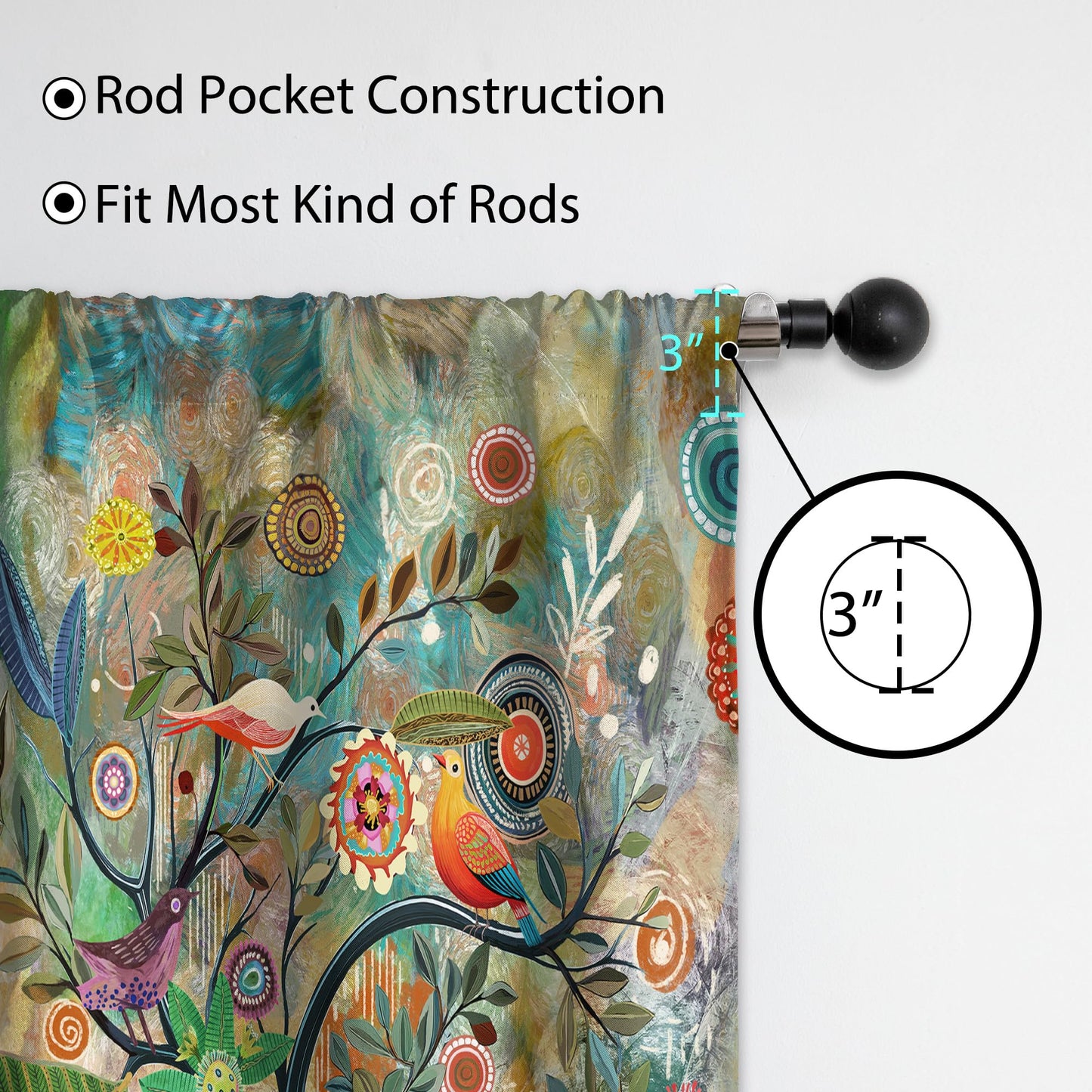 HMS Happy Memories Rod Pocket Door Curtains Thermal Insulated Room Darkening Curtains Blackout Floral Style Drapes Window Curtain 1 Panel for Living Room Bedroom Kitchen(Dark Green Tree 52" x 84")