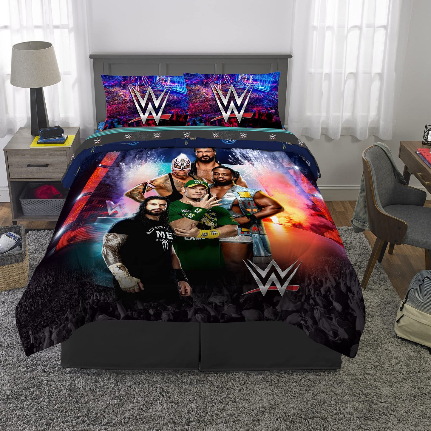 Franco Kids Bedding Super Soft Comforter and Sheet Set, 5 Piece Full Size, WWE
