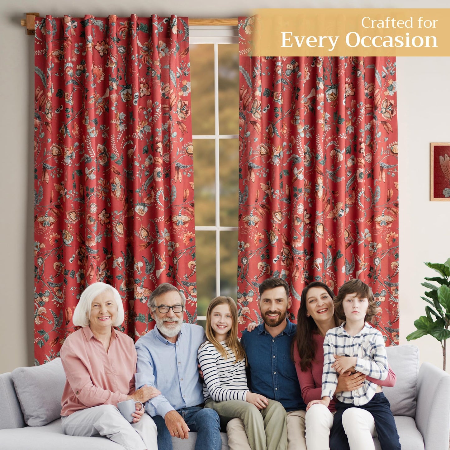 Maison d' Hermine Curtains for Living Room 100% Cotton 96 inch Length One Panel Light Filtering Curtains for Windows with Rod and Loop Pockets Spring Summer (Dalida - Terracotta, 50" W x 96" L)