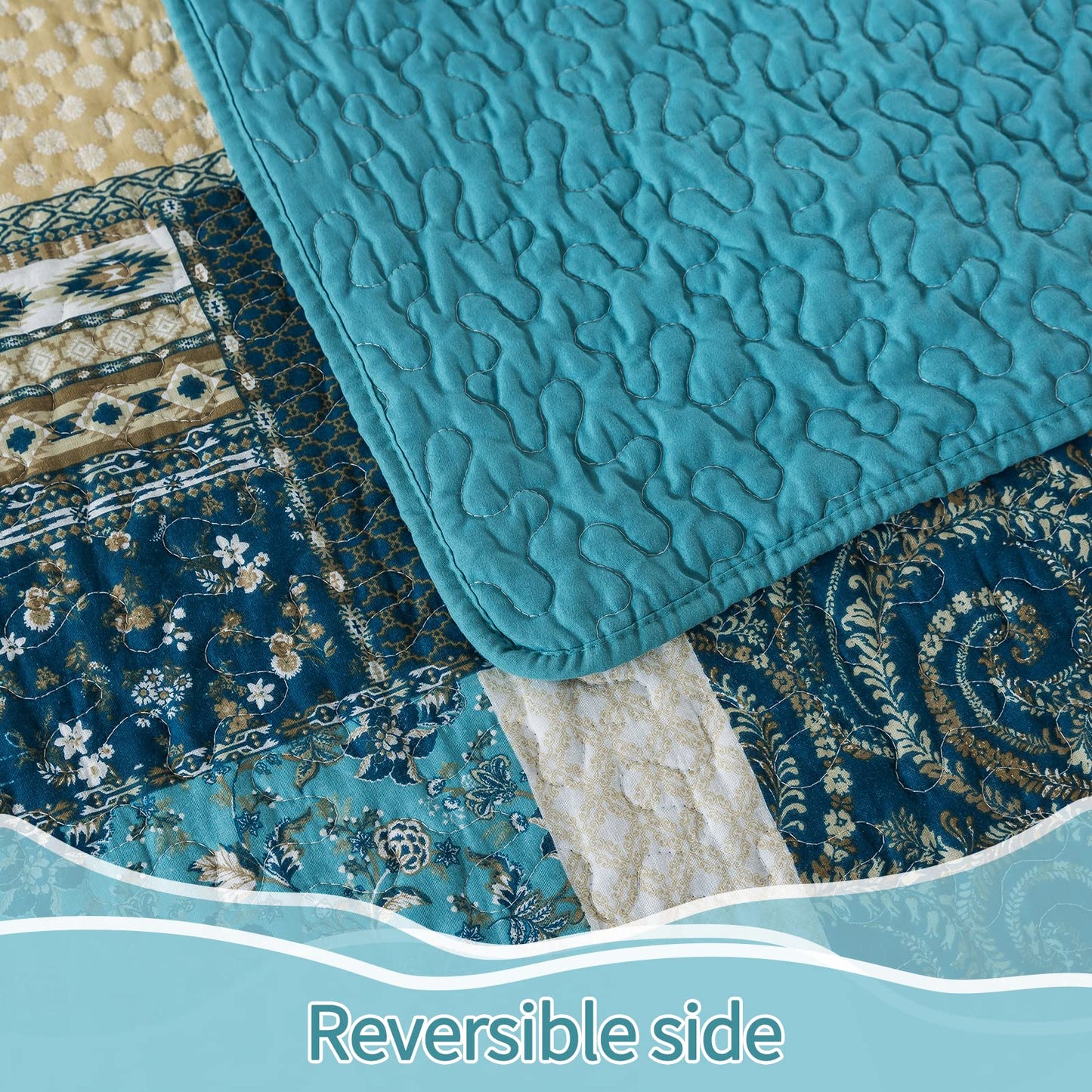 BEDIFANY Cotton Queen Size Quilt Sets, Lightweight Bedspread Queen Size Coverlet Boho Queen Quilt, Soft Farmhouse Queen Quilt Bedding Sets for Bed Decorations for All Seasons (3 Pieces, Blue)