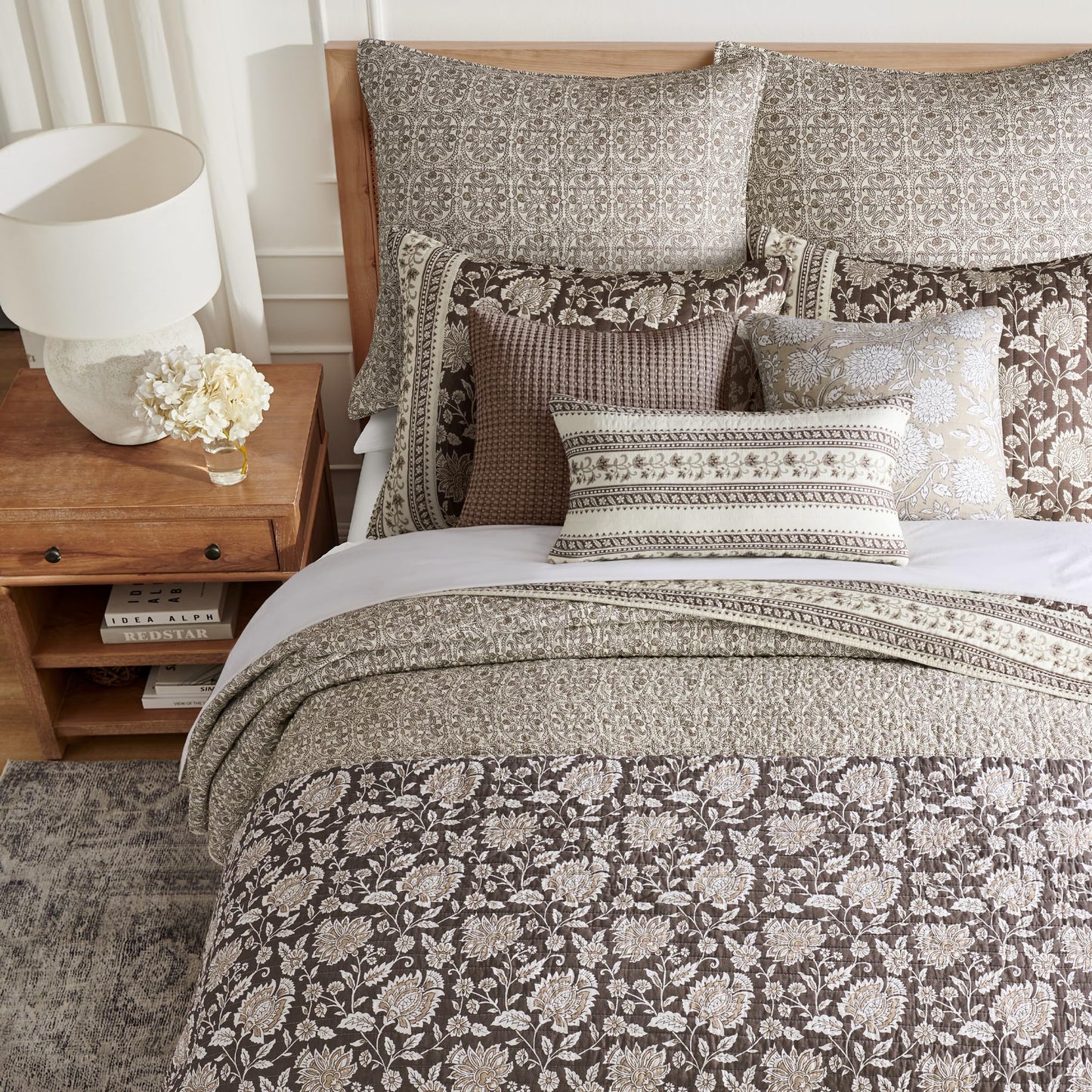 Levtex Home Adare Cocoa Reversible King/Cal King Quilt Set (106x92in) and 2 Pillow Shams (36x20in) - Floral Bedding - Brown Cream - Cotton King Size Quilt Bedding Set - Lightweight, Soft, Pre-Washed