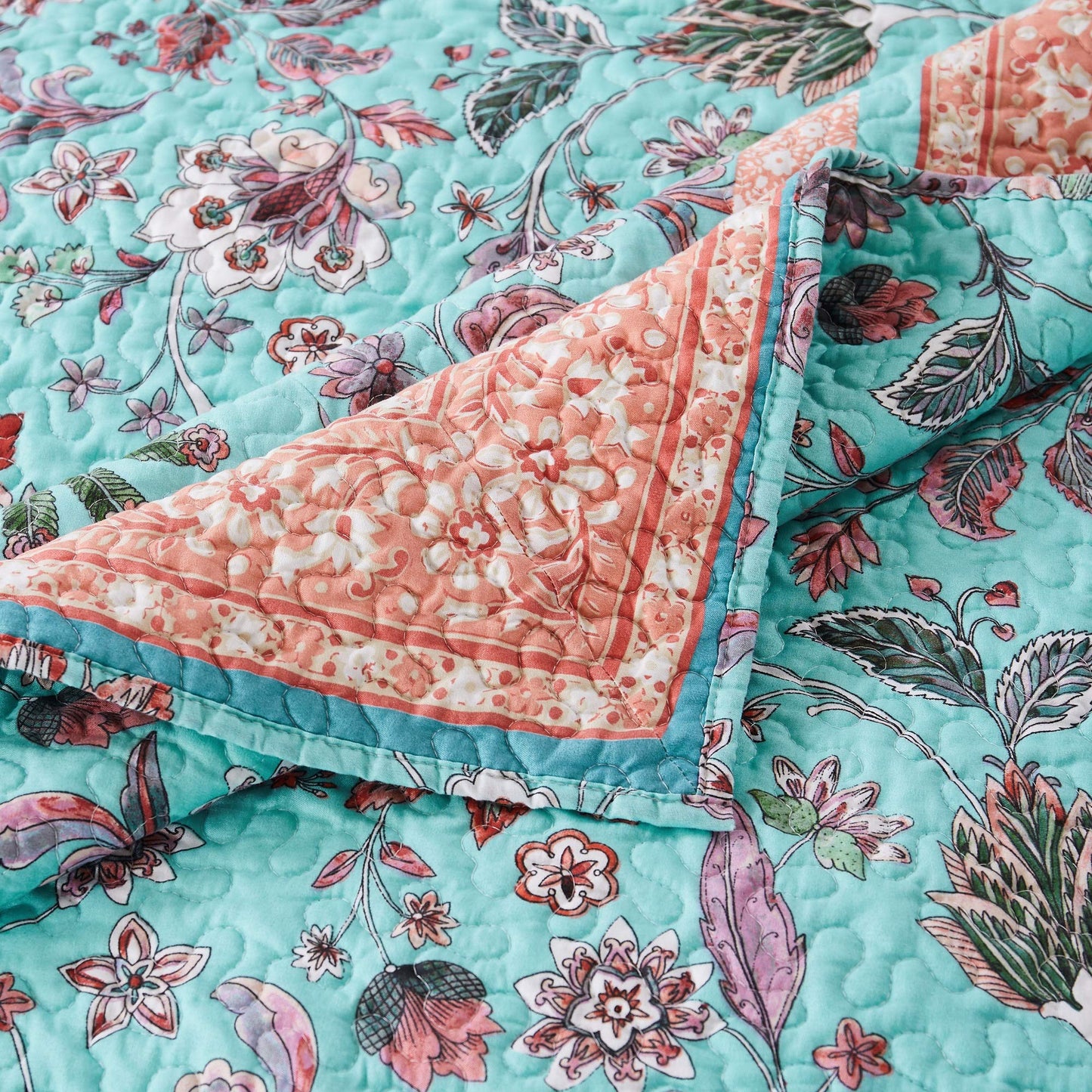 Greenland Home Barefoot Bungalow Audrey Reversible Quilt Set, 3-Piece Full/Queen, Turquoise