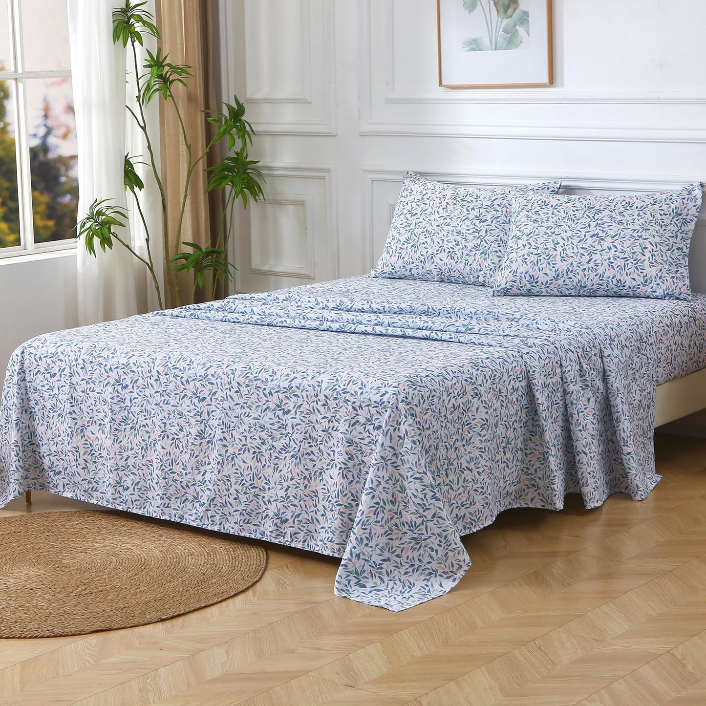 Viviland Floral Twin Sheet Set - 3 Piece Vintage Deep Green Flower Patterned Bed Sheets - Soft, Breathable Microfiber Sheets with Deep Pocket, Non-Slip Fitted Sheets & Pillowcases