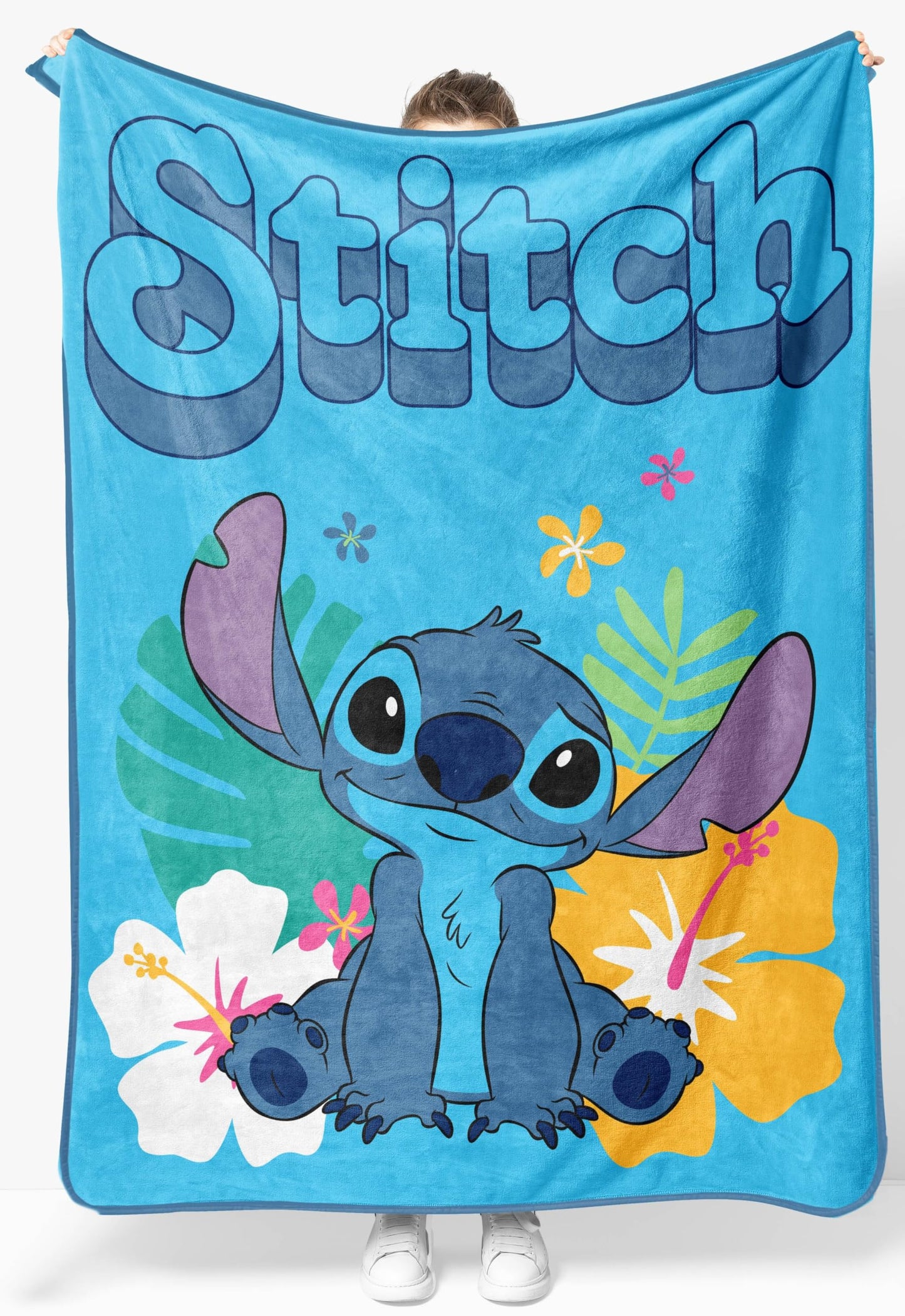 Jay Franco Kids Plush Throw Blanket – Soft & Cozy Fleece Throw for Bedroom & Couch Décor, Official Licensed Product, Blue - Stitch, 46x60 - Throw Blanket