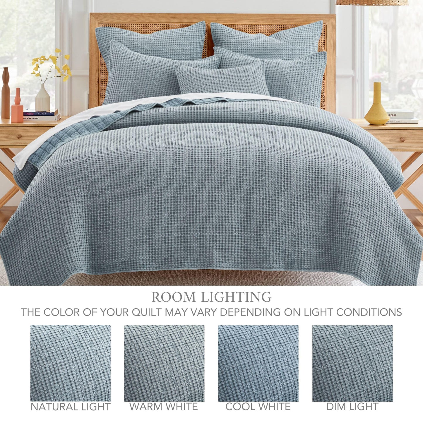 Levtex Home Mills Waffle King Bedspread Set (122x106in) with 2 Pillow Shams (36x20in) - Chambray - Cotton Waffle King Size Bedspread Set - Soft, Pre-Washed