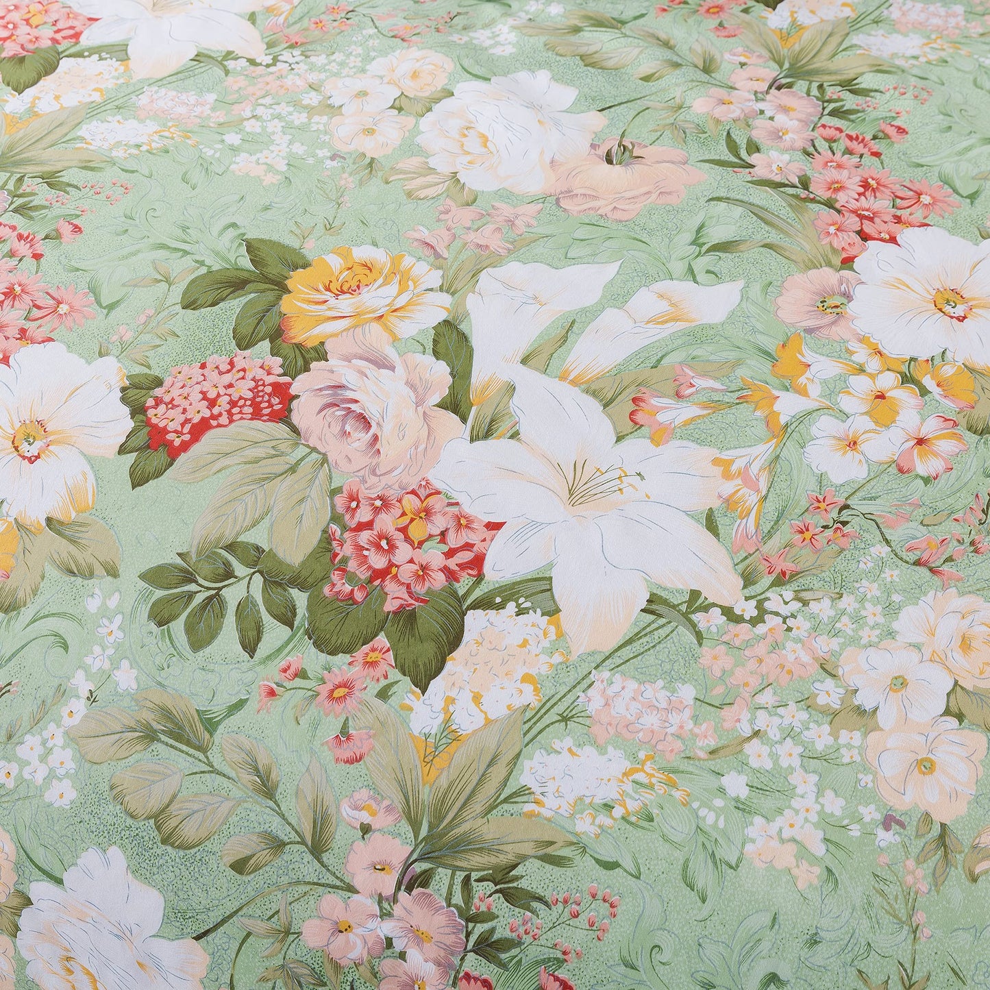 FADFAY Floral Duvet Cover Set Full 100% Cotton Girls Bedding 600 TC Mint Green and White Flower Elegant Lily Printed Comforter Cover Zipper Corner Ties Soft Bed Cover 3 Pcs