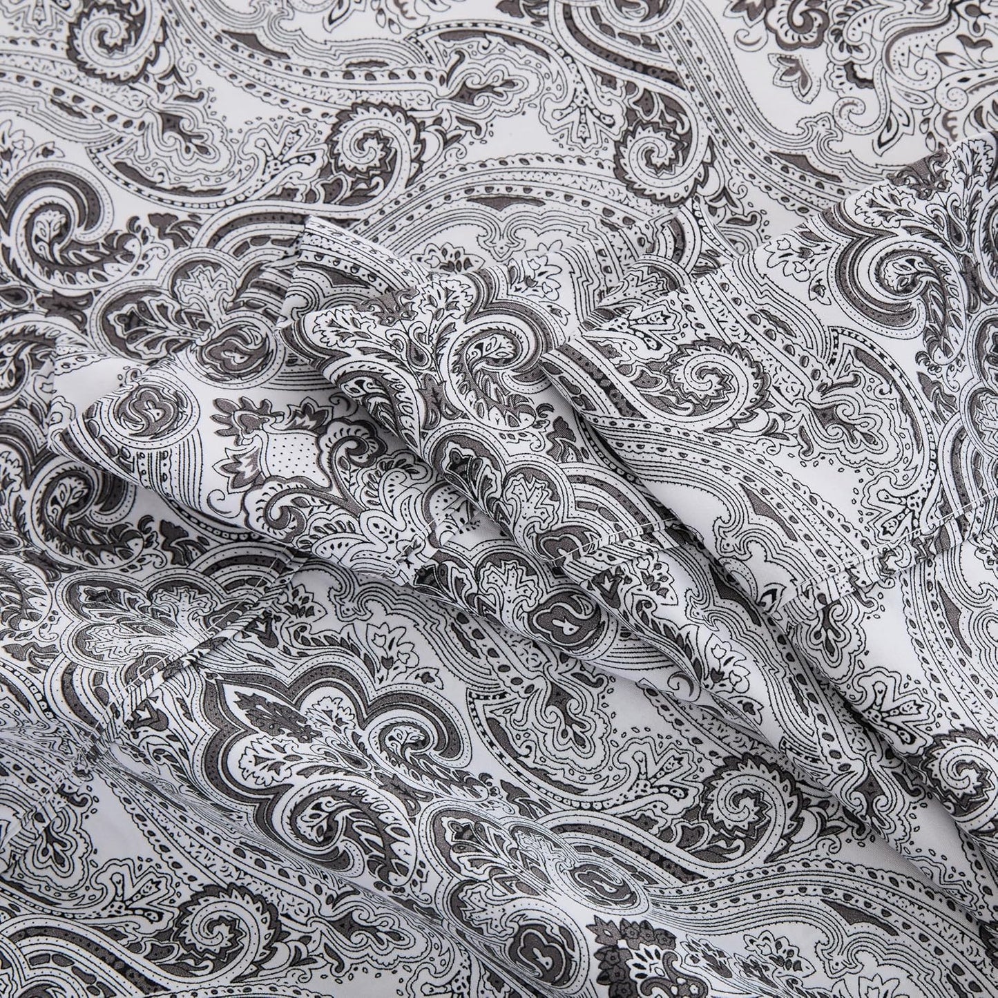 Spirit Linen home 6-Piece Twin Size Bed Sheet Set - Deep Pocket, Paisley Pattern, Soft and Breathable Bed Sheets, Microfiber Material, Includes 1 Fitted, 1 Flat, 4 Pillowcases - Black Paisley Design