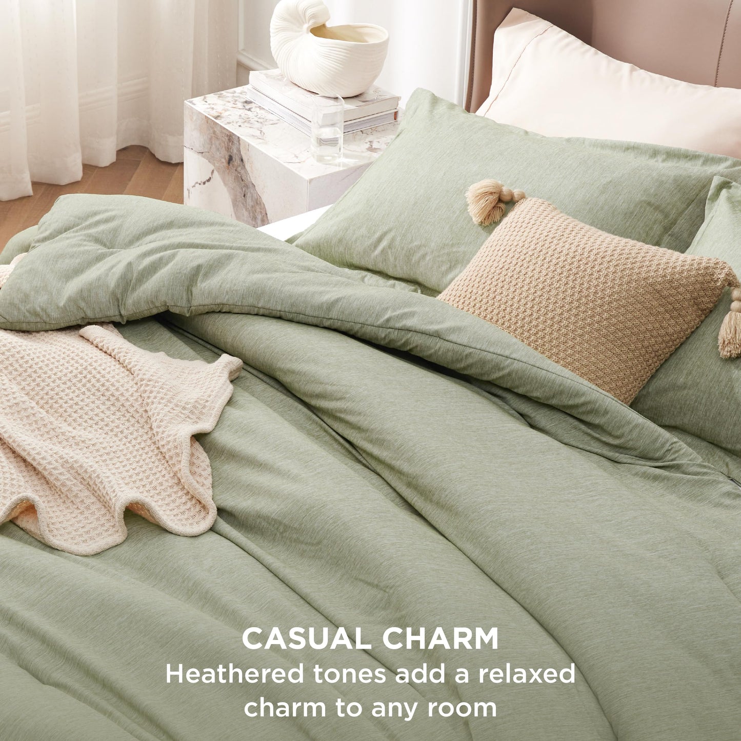 Bedsure Queen Comforter Set - Olive Green Soft Bedding for All Seasons, Cationic Dyed Bed Set, 3 Pieces, 1 Queen Size Comforter (90"x90") and 2 Pillow Shams (20"x26"+2")