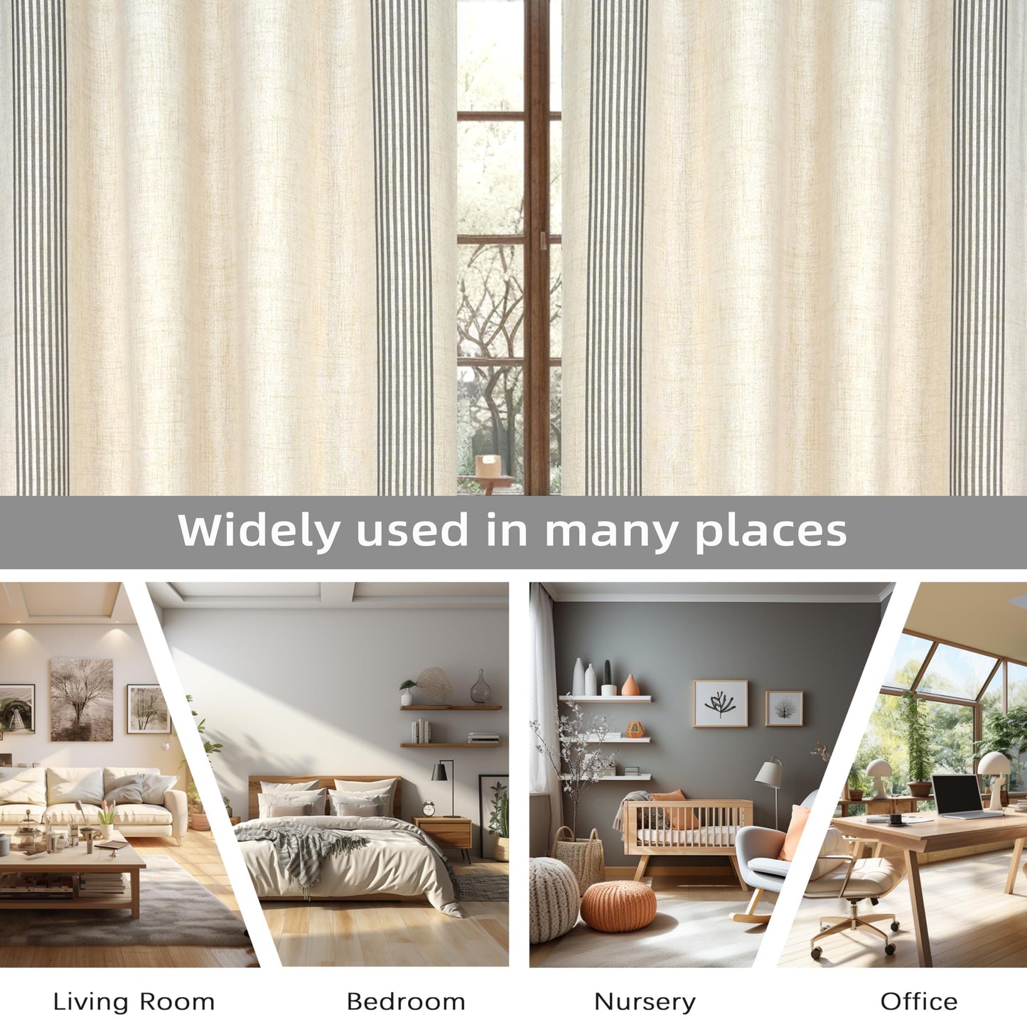 DriftAway Chris Linen Blackout Curtains with Thermal and Sound Reducing Layer 84 Inches Long for Bedroom Striped Printed Drapes Thermal Insulated Lined Window Treatments for Living Room Cabana Gray