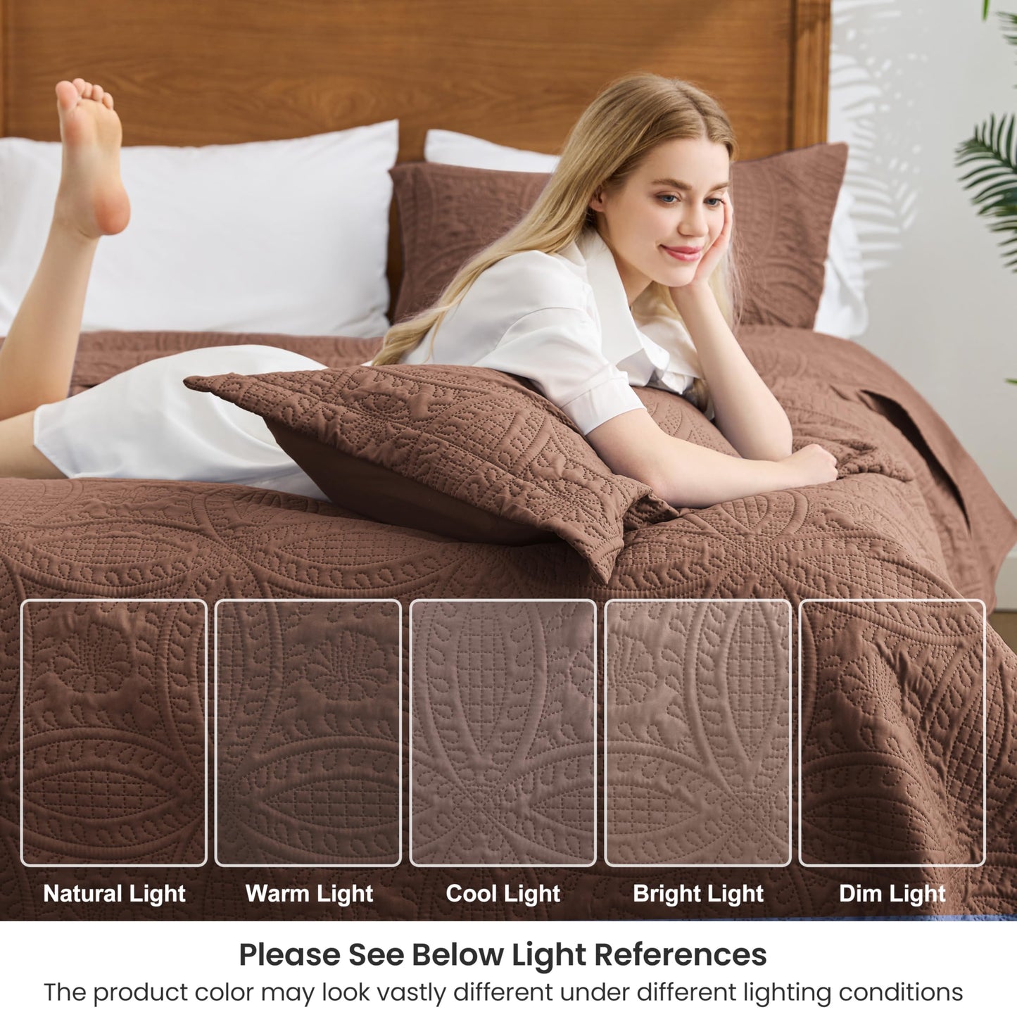 Love's cabin California King Size Quilt Bedding Set Brown Bedspreads - Cal King Lightweight Bedspread Comforter - Coin Pattern Coverlet for All Season - 3 Pieces (1 Quilt, 2 Pillow Shams)