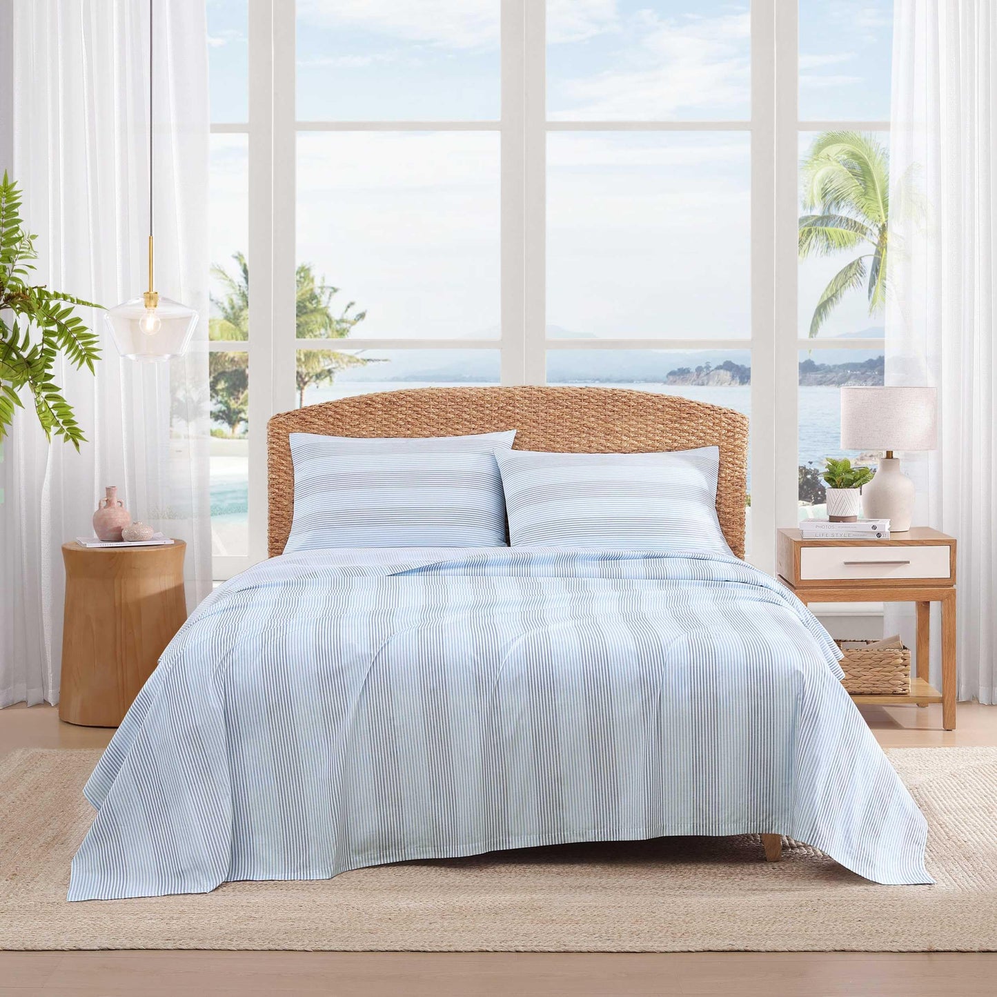 Tommy Bahama - Twin Sheet Set, Crisp & Cool Cotton Percale Bed Sheets, Deep Pockets, Striped Bedding with Matching Fitted Sheet & Pillowcase (Bahama Weekend Stripe Blue)