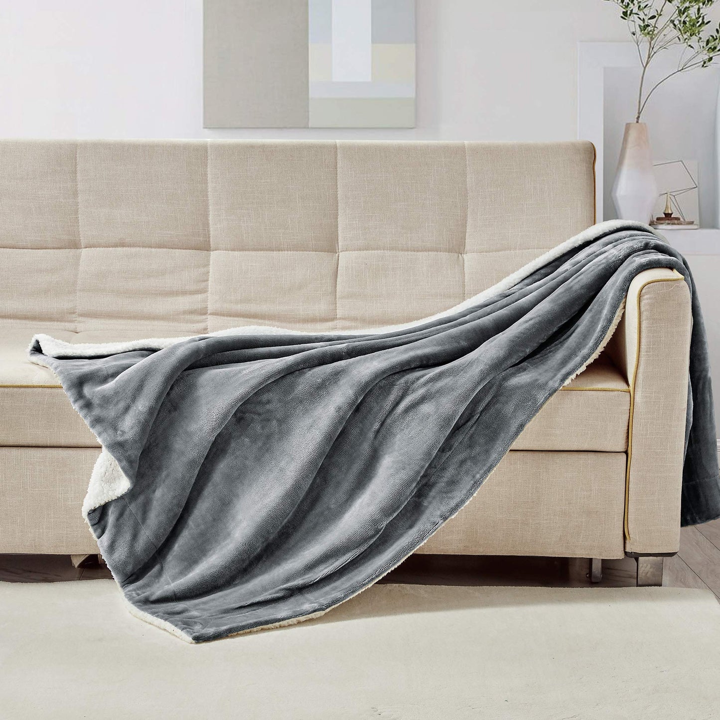 Softan Sherpa Throw Blanket Super Soft Non Shedding Reversible Ultra Luxurious Plush Blanket (50 X 60 inches, Grey)