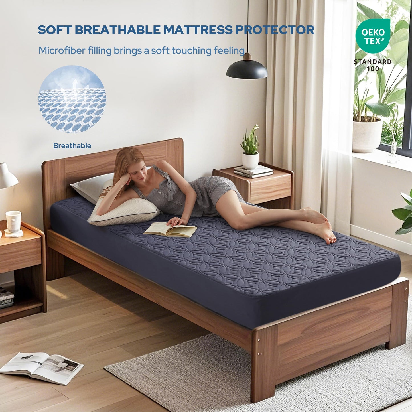 BEDLORE Waterproof Mattress Protector, Twin XL Size Mattress Pad with Deep Pocket 6"-15" Depth, Soft Dirt-Proof Double Bed Mattress Cover for Bedroom, College Dorm, Hotel (Navy Blue)