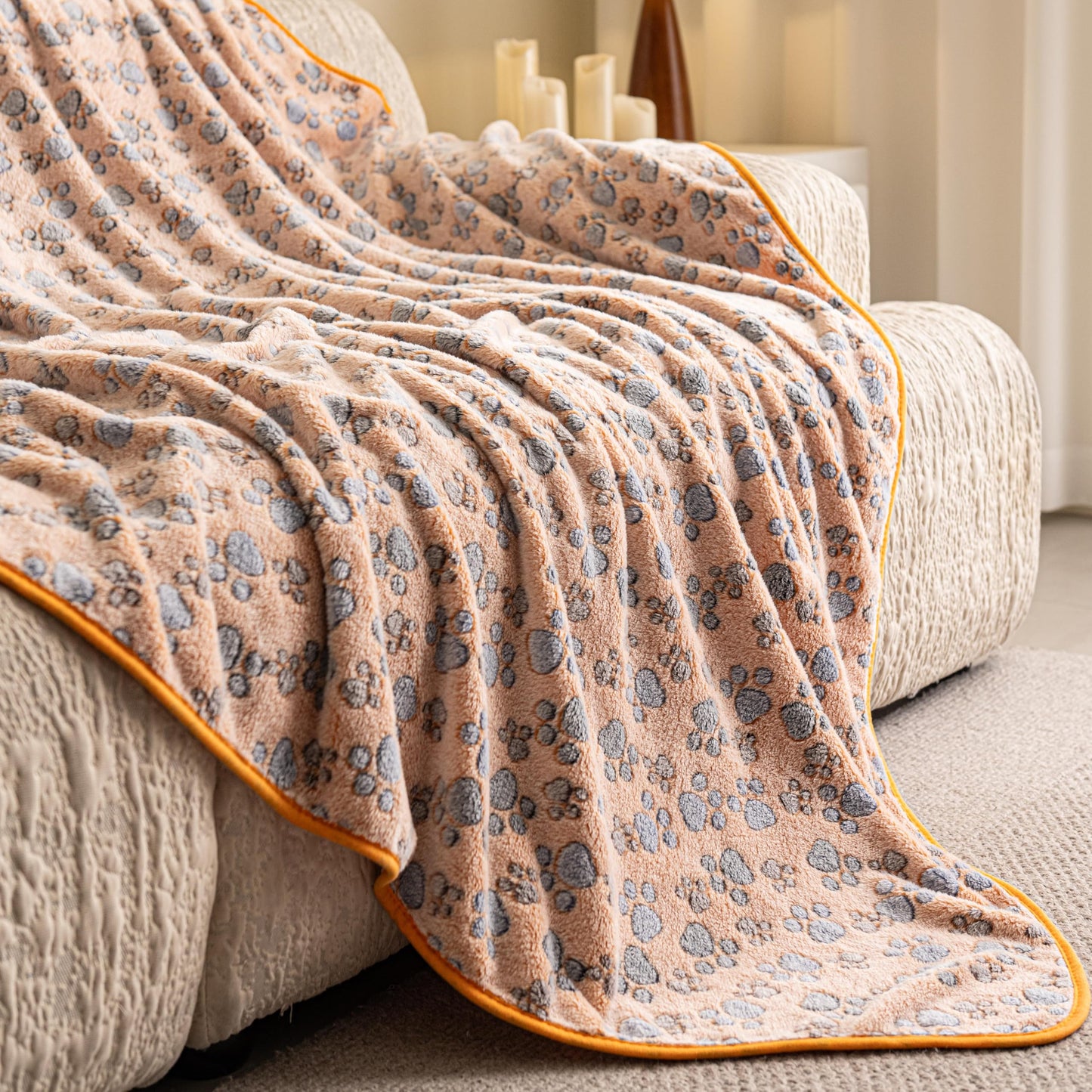 AIWEK Dog Blanket 2 Pack Soft Flannel Pet Blanket for Dogs & Cats, Cozy Puppy Blanket for Couch Bed Crate, Washable Paw Print Throw 50x60 Inch Grey&Brown