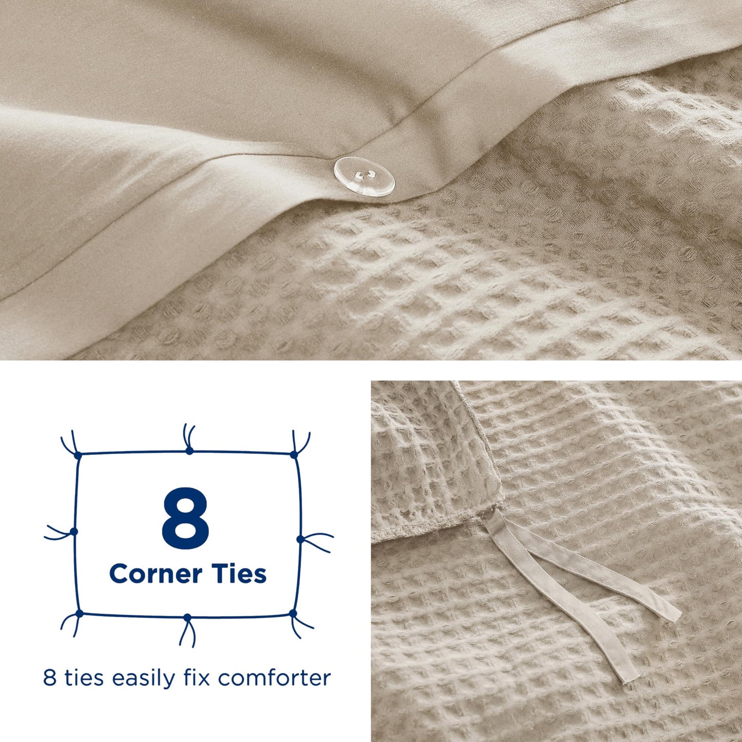 100% Egyptian Cotton Duvet Cover Set Queen Size, Waffle Weave Duvet Cover, 600 TC Soft Breathable Luxury Bedding Set for All Season, 3 PCS, 1 Duvet Cover and 2 Pillowcases, Light Beige, 90"x90"