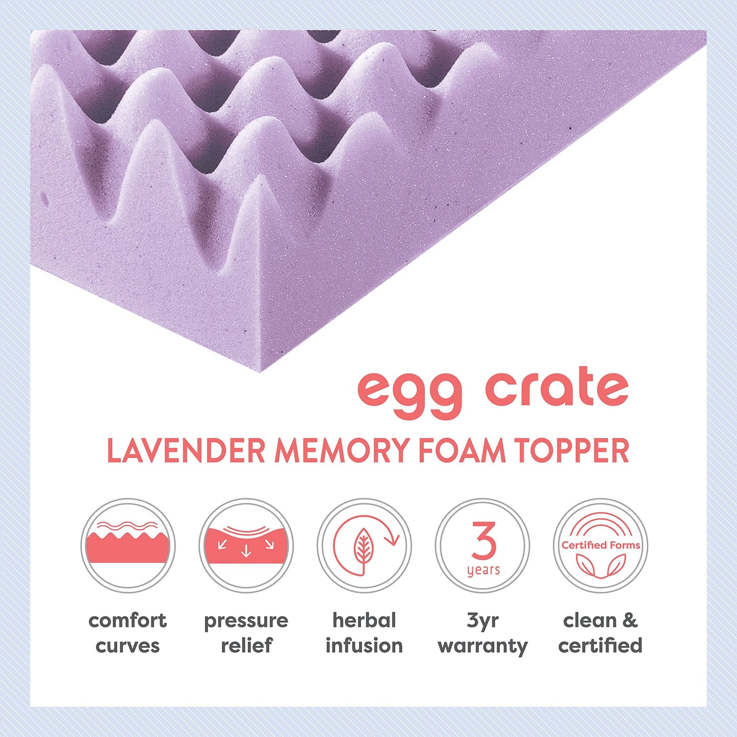 Best Price Mattress 3 Inch Egg Crate Memory Foam Mattress Topper with Soothing Lavender Infusion, CertiPUR-US Certified, Dorm Essentials, Twin