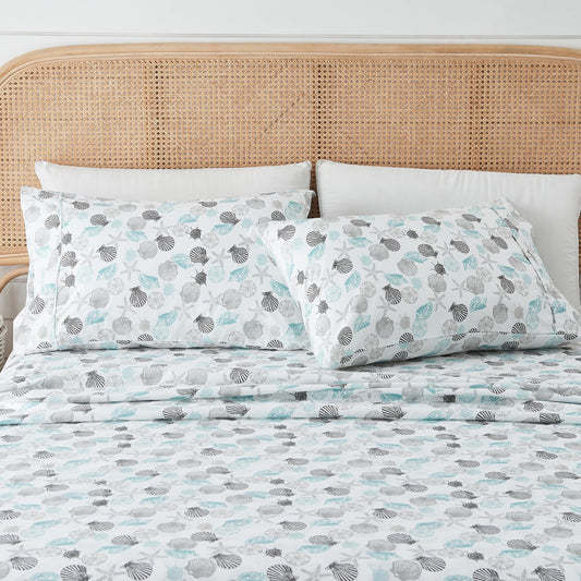 Great Bay Home Twin Coastal Microfiber Sheet Set - 3-Piece Nautical-Printed, Ultra-Soft Sheets - Beach-Themed Bedding Sheets & Pillowcases (Seashell)