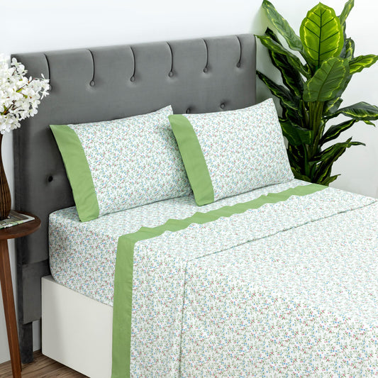 Dreamology Queen Size Sheet Set,4 Pieces Microfiber Sheet,Printed Sheet Set with Solid Cuffed Detail,Includes 1 Flat Sheet,1 Deep Pocket Fitted Sheet and 2 Pillowcases,Queen Bed sheets – Ditsy Flowers