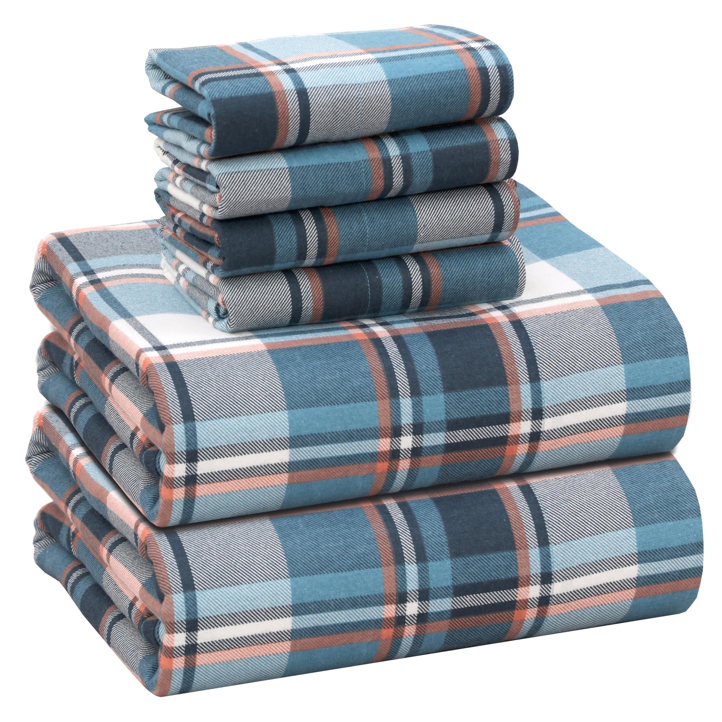 RUVANTI Flannel Sheets Queen Size 4 Pcs - 100% Cotton Double Brushed Bed Sheets, Deep Pockets 16 Inches Queen Sheet Set, All Seasons Breathable, Extra Soft & Comfy, Dynasty