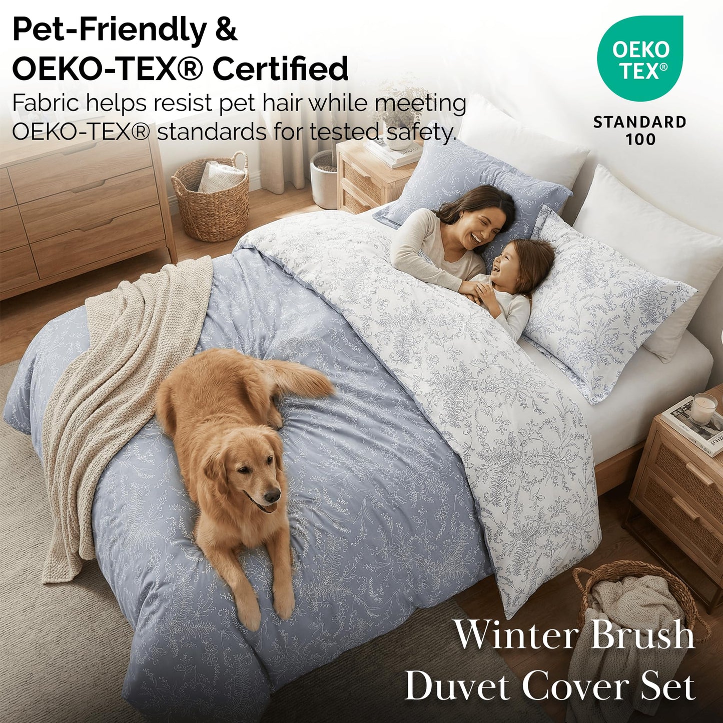 SouthShore FINE LINENS Winter Brush Collection - Premium Quality, Soft, Wrinkle, Fade, & Stain Resistant, Easy Care, Oversized Duvet Cover Set, King / California King, Dusty Blue