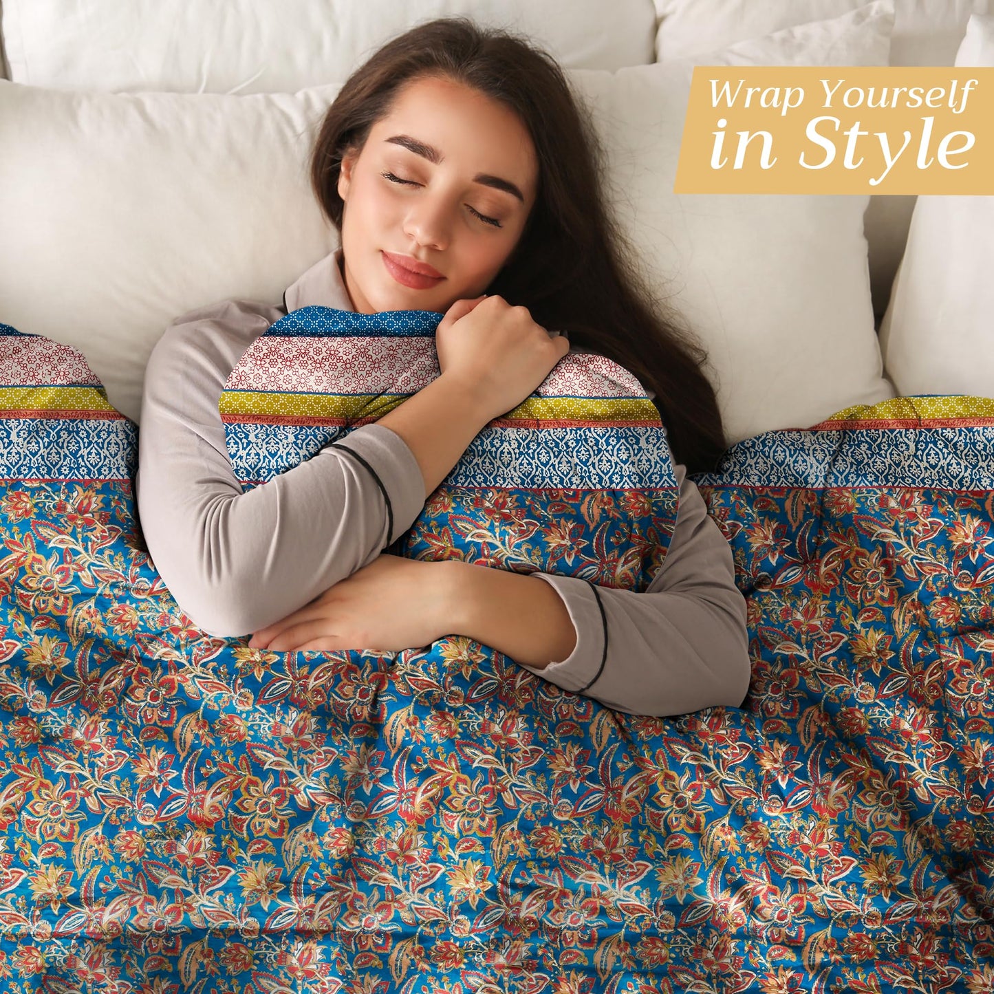 Maison d' Hermine Throw Blanket for Couch Lightweight Soft Warm Breathable Cotton Throw Blankets for Bed Girls Boys Women Men Gifts Travel Living Room Spring Summer (Kerala - Blue, 60" X 80")