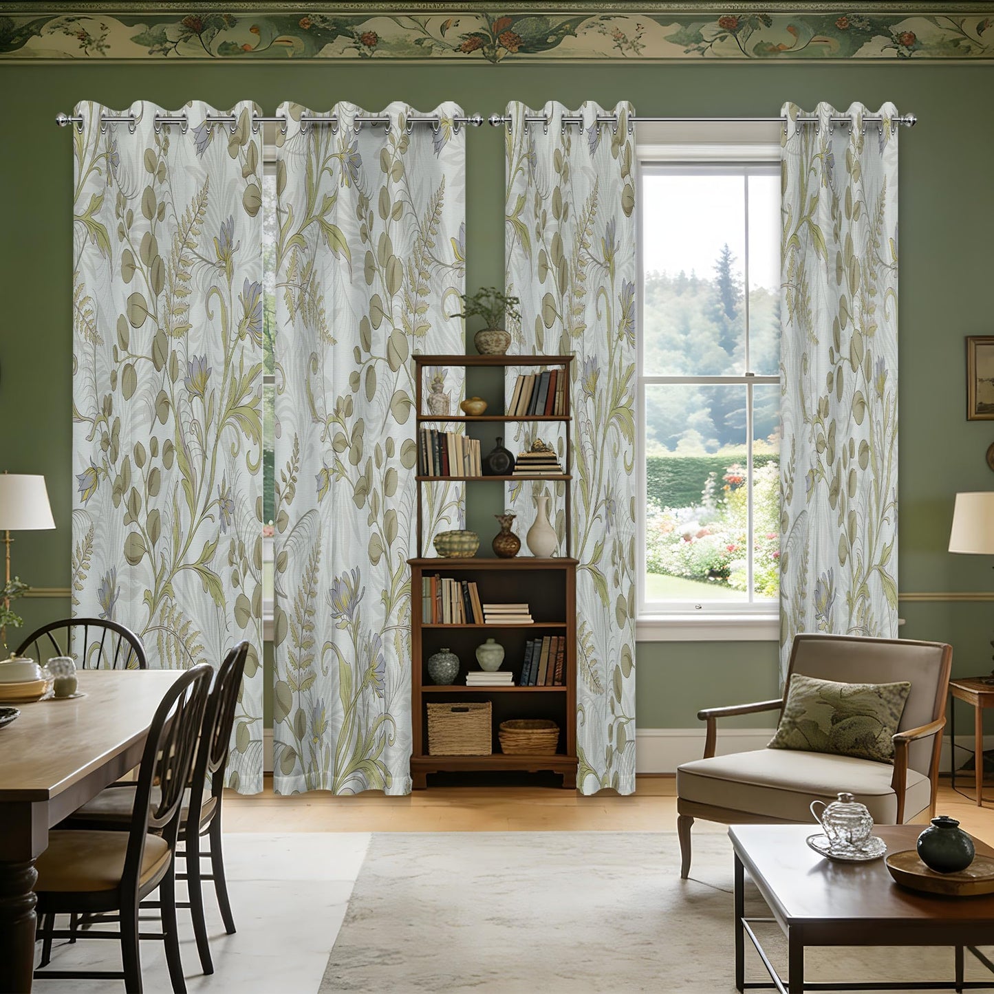 soeeao Sage Green Vintage Botanical Blackout Curtains Patterned Plant Leaf Window Drapes for Bedroom Living Room, 84 inch Length 2 Panels Set, 52x84 inch