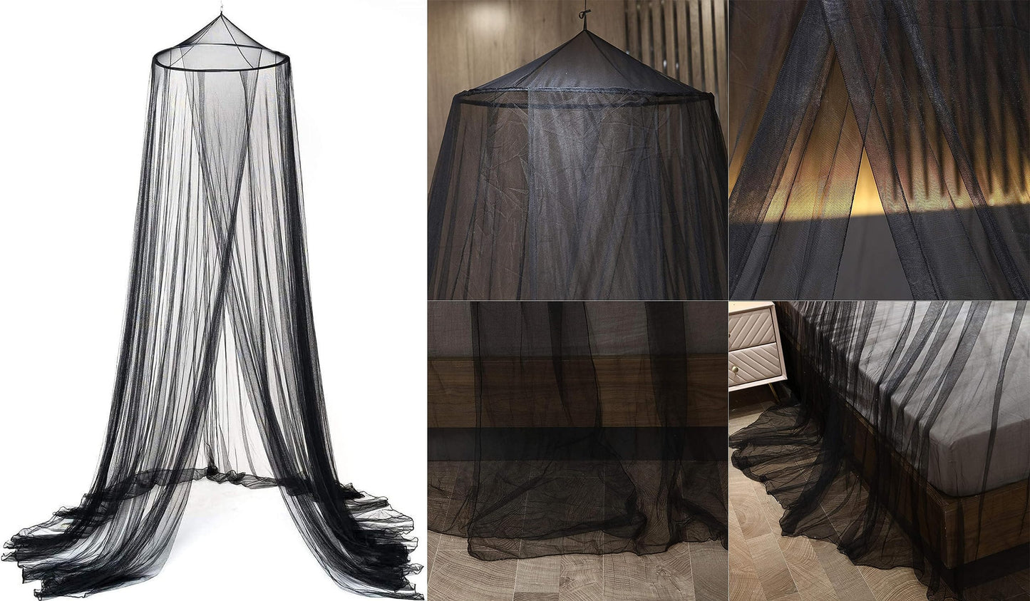 Mosquito Net Bed Canopy for Girls,King Canopy Bed Curtains Full Queen Size from Ceiling,Dome Mosquito Netting Bed Tent Twin Girls Princess Canopy Bed Black Decor for Baby Crib,Kid Bed and Adult Beds