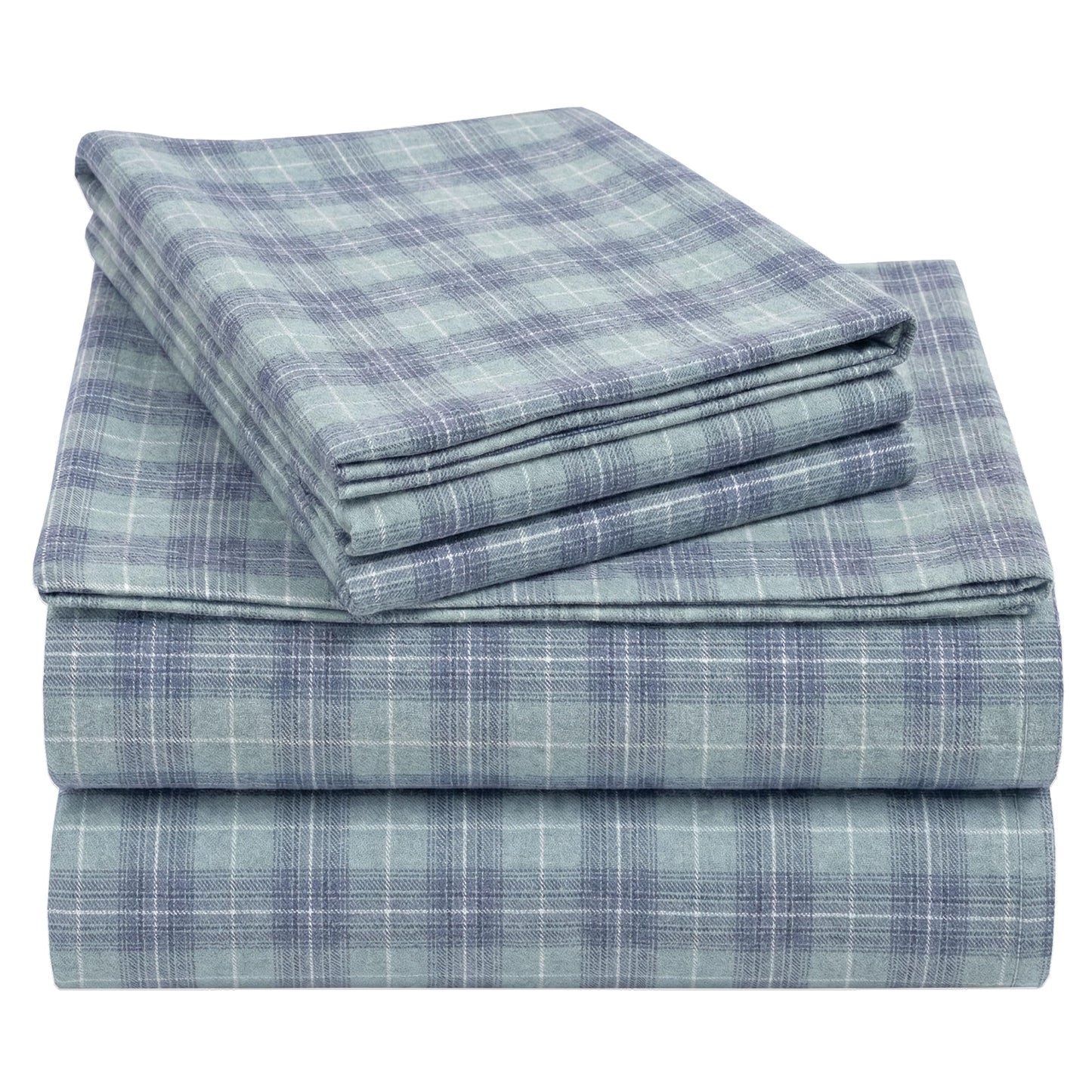 California Design Den Yarn Dyed Flannel King Bed Sheet Set - Made in Portugal, 4-Piece 100% Cotton Extra Deep Pocket King Sheet Set, Thick, Velvet Soft, Triple-Brushed - Green Plaid