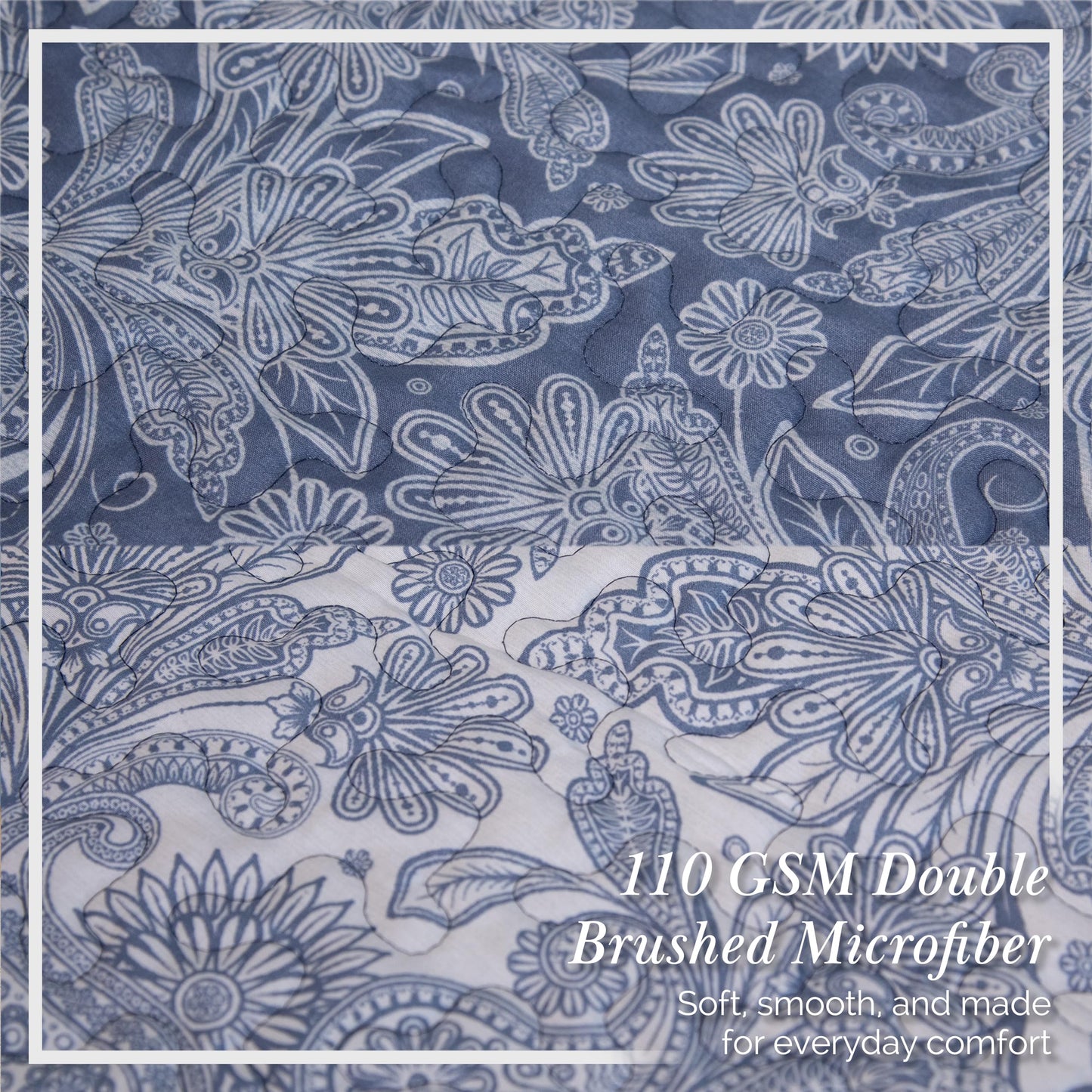 Southshore Fine Living, Inc. Extra Large King Size Quilts, Paisley Quilt, Blue and White Bedspread, 3-Piece Bohemian Bedding Set with Two Matching Shams, California/King, Reversible Blue