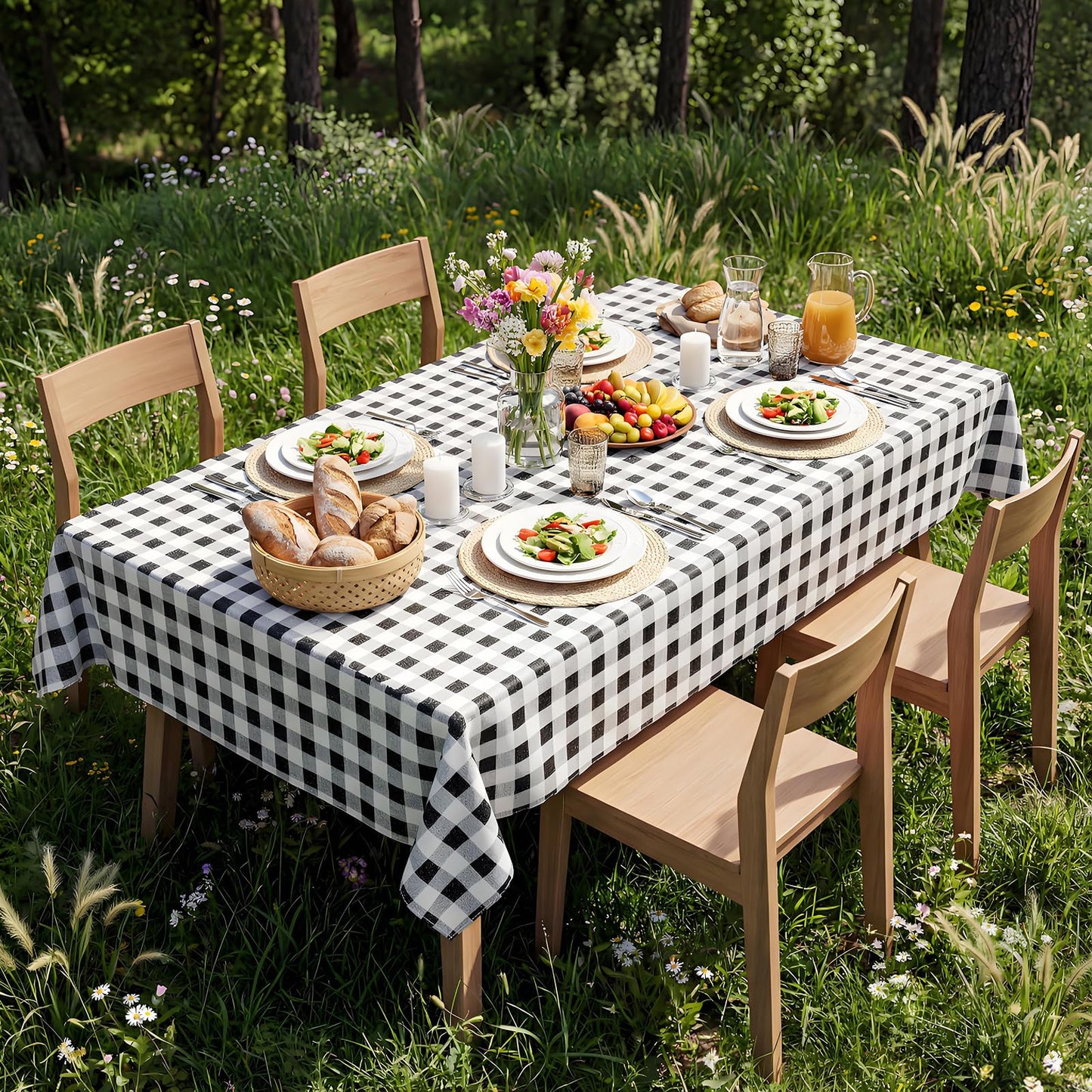 vortiara 52'' X 70'' Checkered Tablecloth Disposable Vinyl Tablecloths with Flannel Backing Wipeable Spillproof Plastic Table Cover PVC Waterproof Table Cloth for Indoor Outdoor