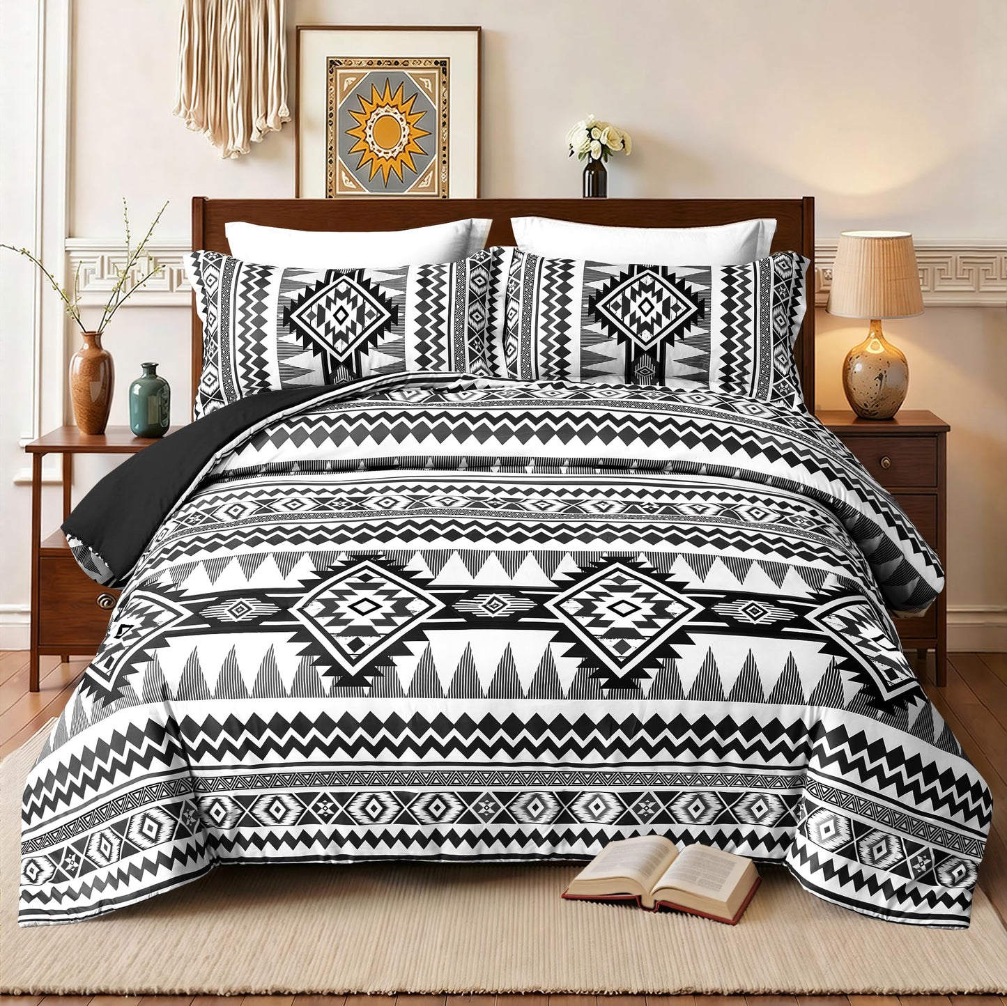 Tyrot Black King Size Comforter Set – 3 Piece Boho Aztec Western Bedding Sets, Soft Lightweight Comforter for All Seasons, Southwestern Style, 1 Comforter & 2 Pillow Shams