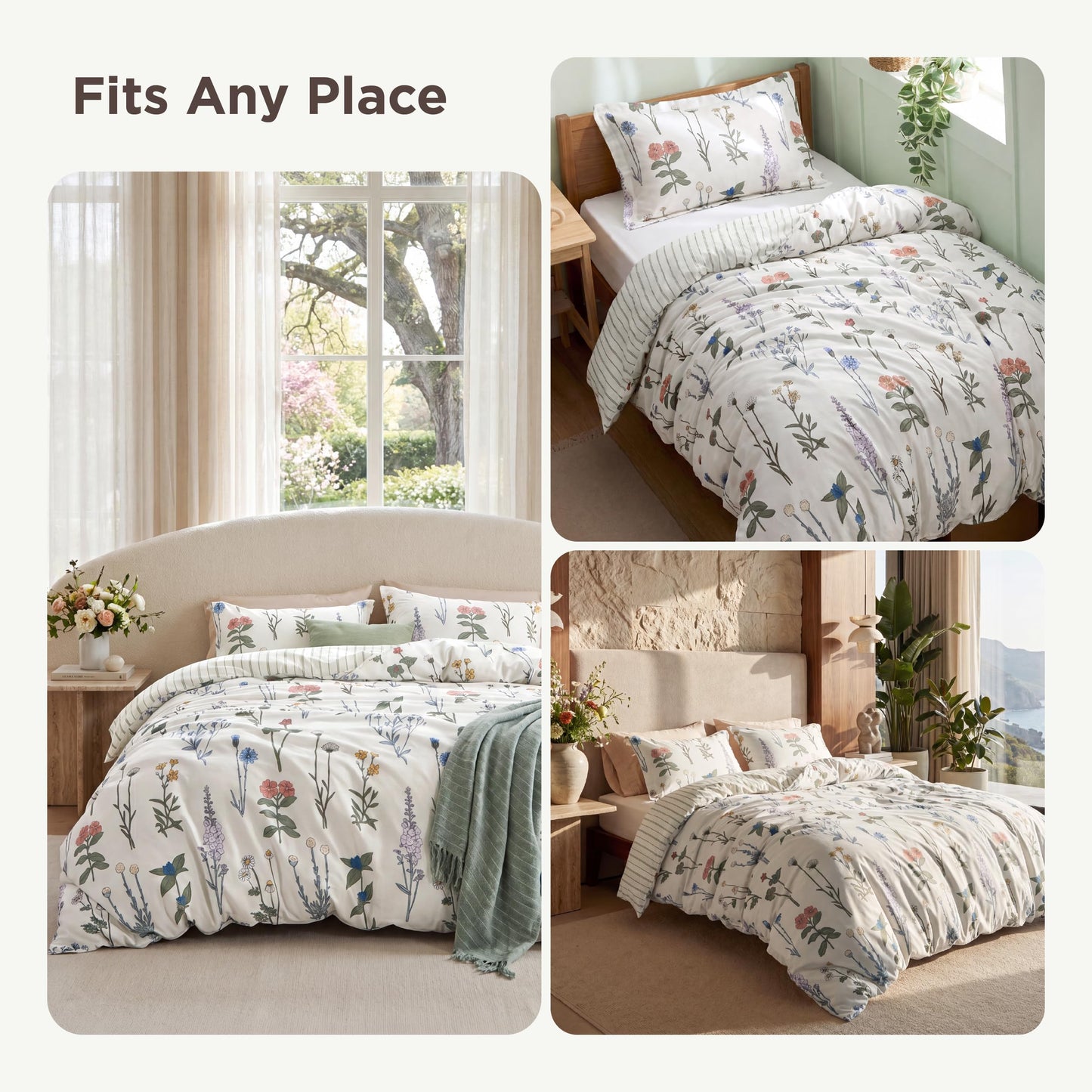 Bedsure Duvet Cover King Size - Reversible Cute Floral Duvet Cover Set with Zipper Closure, 3 Pieces White Bedding Set with 8 Corner Ties and 2 Pillow Shams 20"x36"