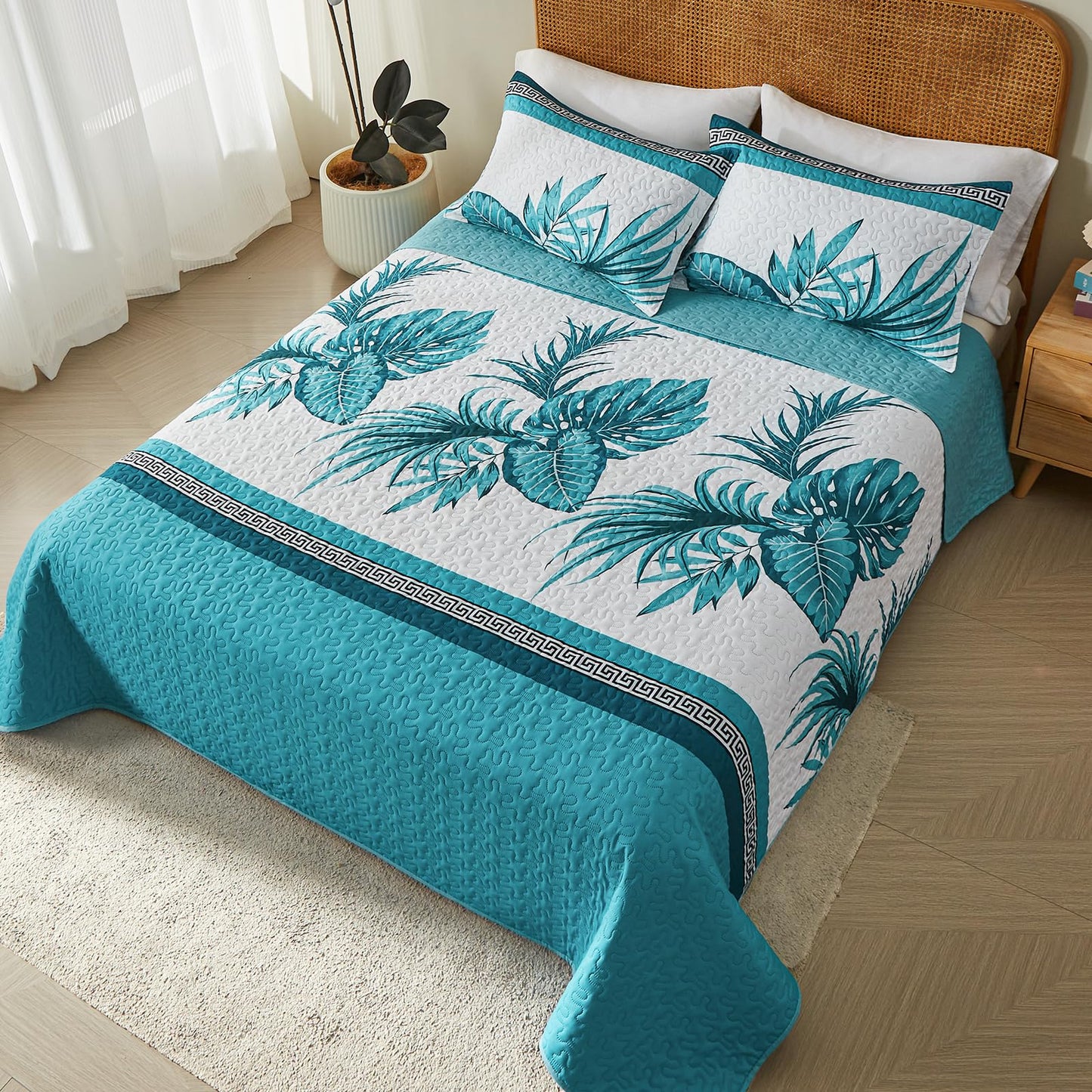 OARAGE Quilt Bedding Set, Blue King/Cal King Comforter Set, Bedding Comforter Sets, Soft Lightweight Bedspread, Ultrasonic Microfiber Bed Coverlet for All Season (1 Quilt,2 Sham)