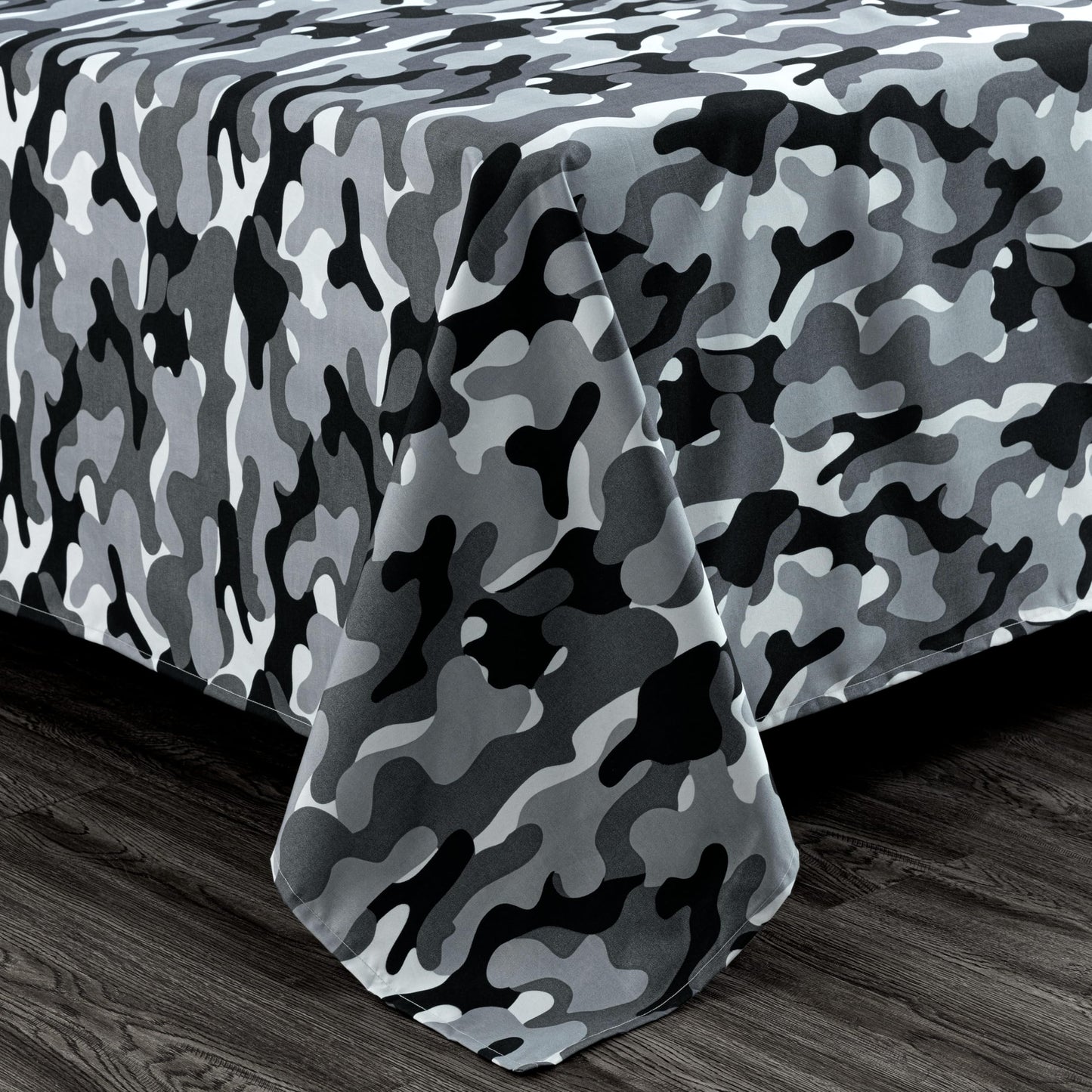 Chezmoi Collection Military Camo 4-Piece Sheet Set - Camouflage Black Gray Printed Microfiber Soft Breathable Deep Pocket Sheets and Pillowcases Set, Queen Size