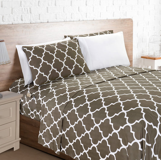 Elegant Comfort 6-Piece Moroccan Trellis Print Sheet Set, Super Cozy, Fade and Wrinkle Resistant, 1500 Premium Hotel Quality Microfiber, Deep Pocket Fitted Sheet with Smart Pockets, Queen, Gray