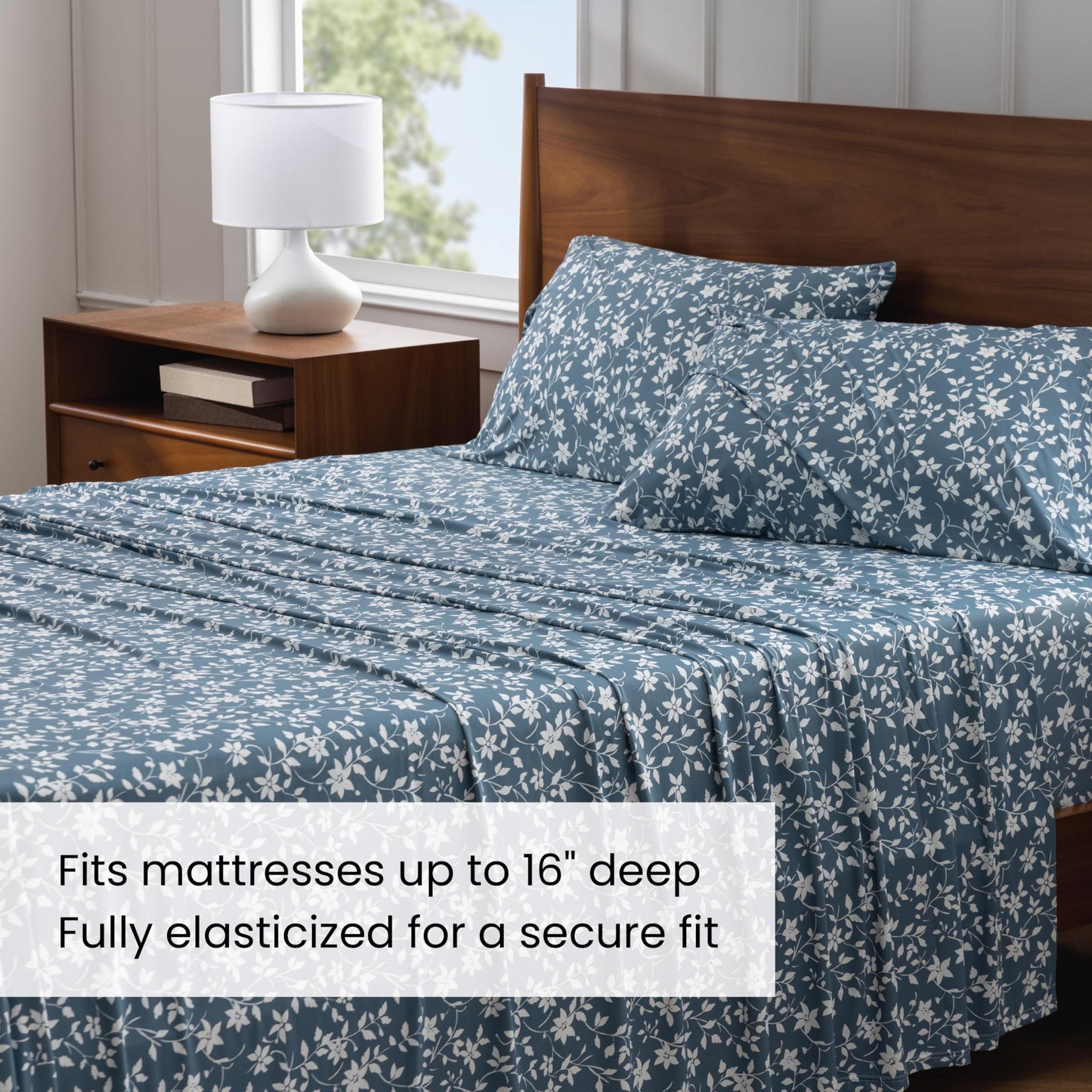 Berkshire Jersey Sheet Set – Cool-to-the-Touch, Soft & Breathable Knit Bed Sheets, Wrinkle-Free, Moisture-Wicking, Deep Pocket Fitted Sheet, 4 Piece Bedding Set, Queen, Bethany Floral Blue