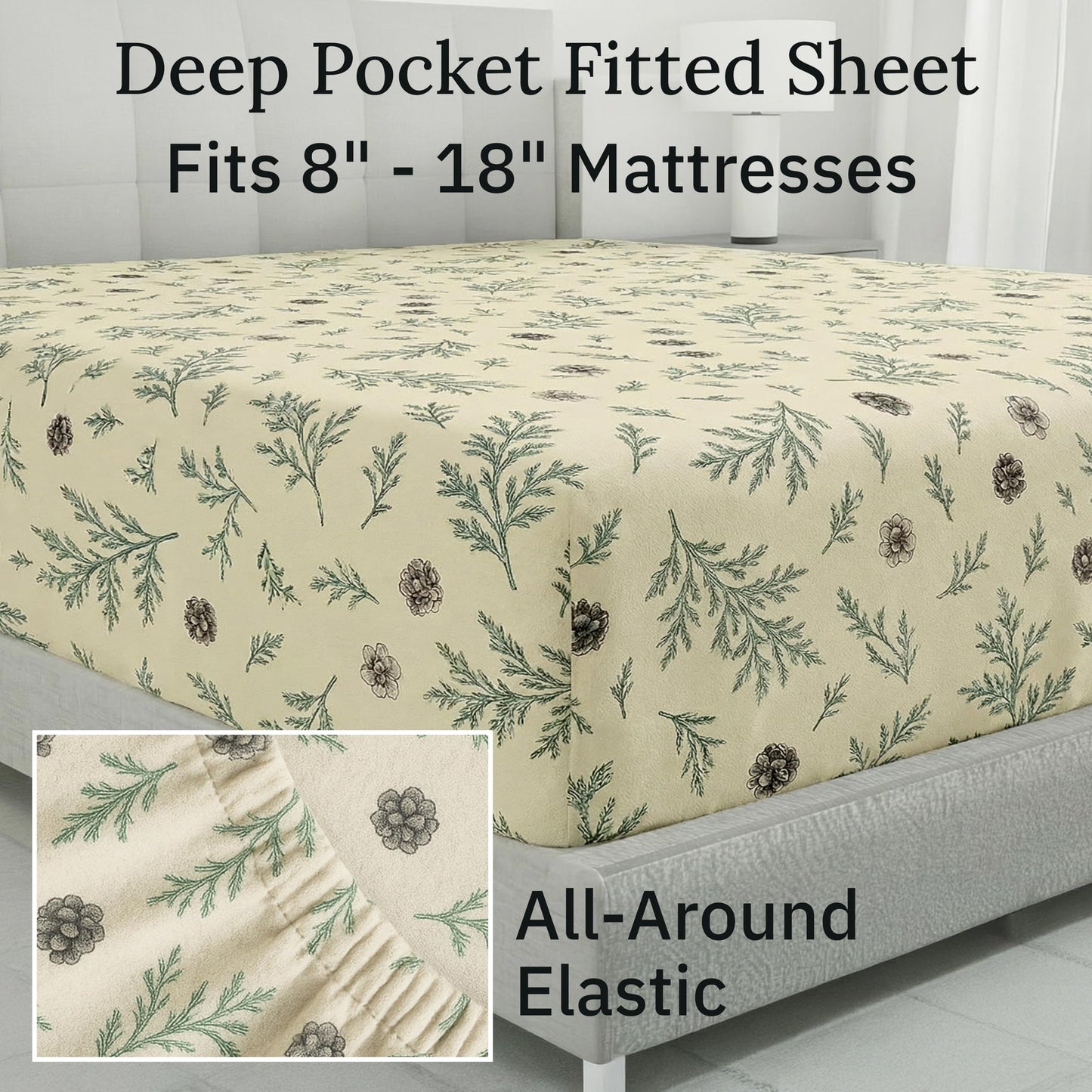 California Design Den Flannel Sheets Queen Size Bed Set - Made in Portugal 100% Cotton, Thick, Velvet Soft 4-Piece Queen Size Sheet Set, Triple-Brushed with Extra Deep Pockets - Woodland Motif