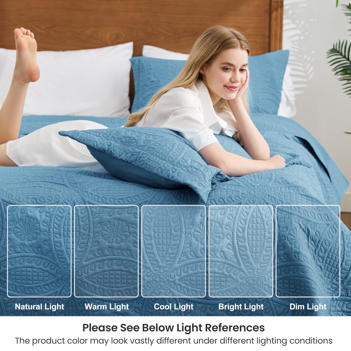 Love's cabin California King Size Quilt Bedding Set Misty Blue Bedspreads - Cal King Lightweight Bedspread Comforter - Coin Pattern Coverlet for All Season - 3 Pieces (1 Quilt, 2 Pillow Shams)