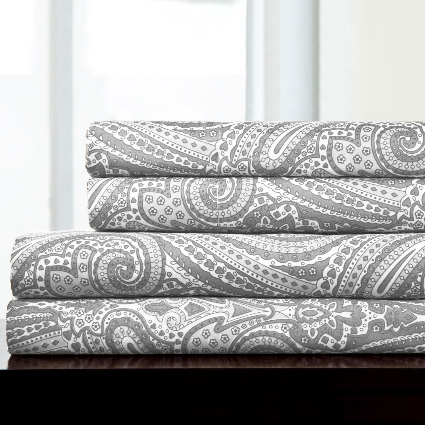 King Size Sheets - Breathable Luxury Bed Sheets with Full Elastic & Secure Corner Straps Built In - 1800 Supreme Collection Extra Soft Deep Pocket Bedding Set, Sheet Set, King, Paisley Gray