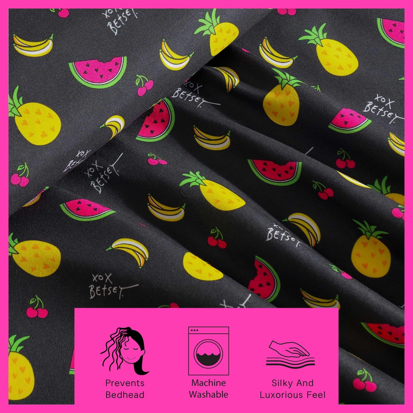 Betsey Johnson - Queen Size Sheet Set, Ultra-Soft Bedding with Smooth & Breathable Feel, Deep Pockets, Bed Sheets with Matching Fitted Sheet & Pillowcases (Fruits Toss Pink)